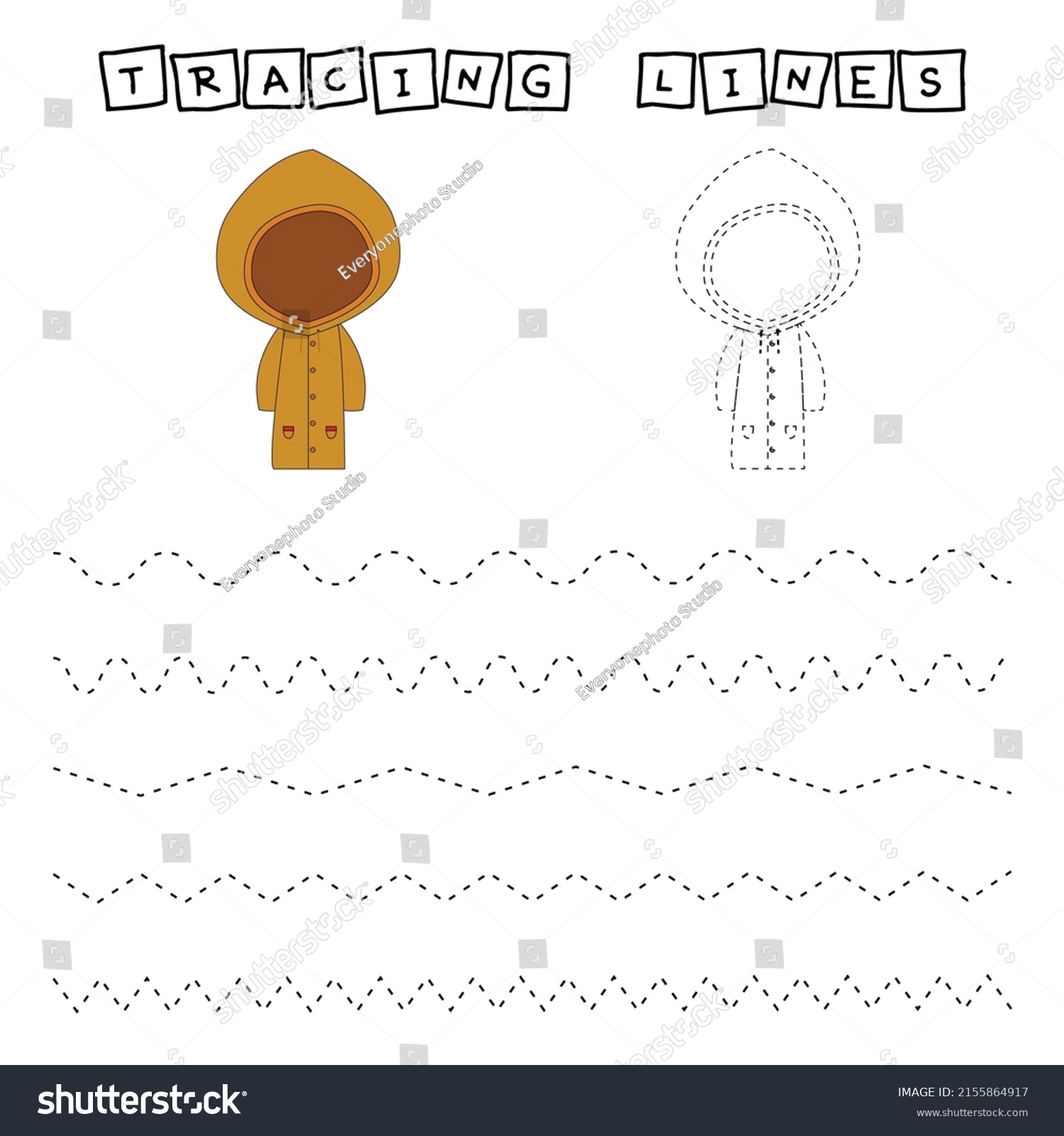 Tracing Lines Game Raincoat Worksheet Preschool Stock Vector (Royalty