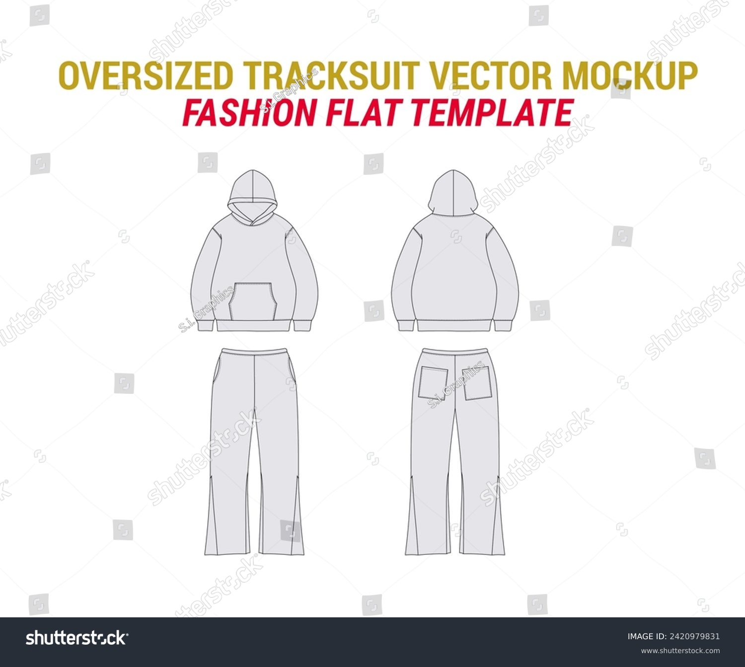SVG of Tracksuit Mockup with Pajamas Joggers Technical Drawing Oversized Sweatsuit Vector Mockup Vector Sketch of Hoodie Sweatpants Joggers with Pockets svg