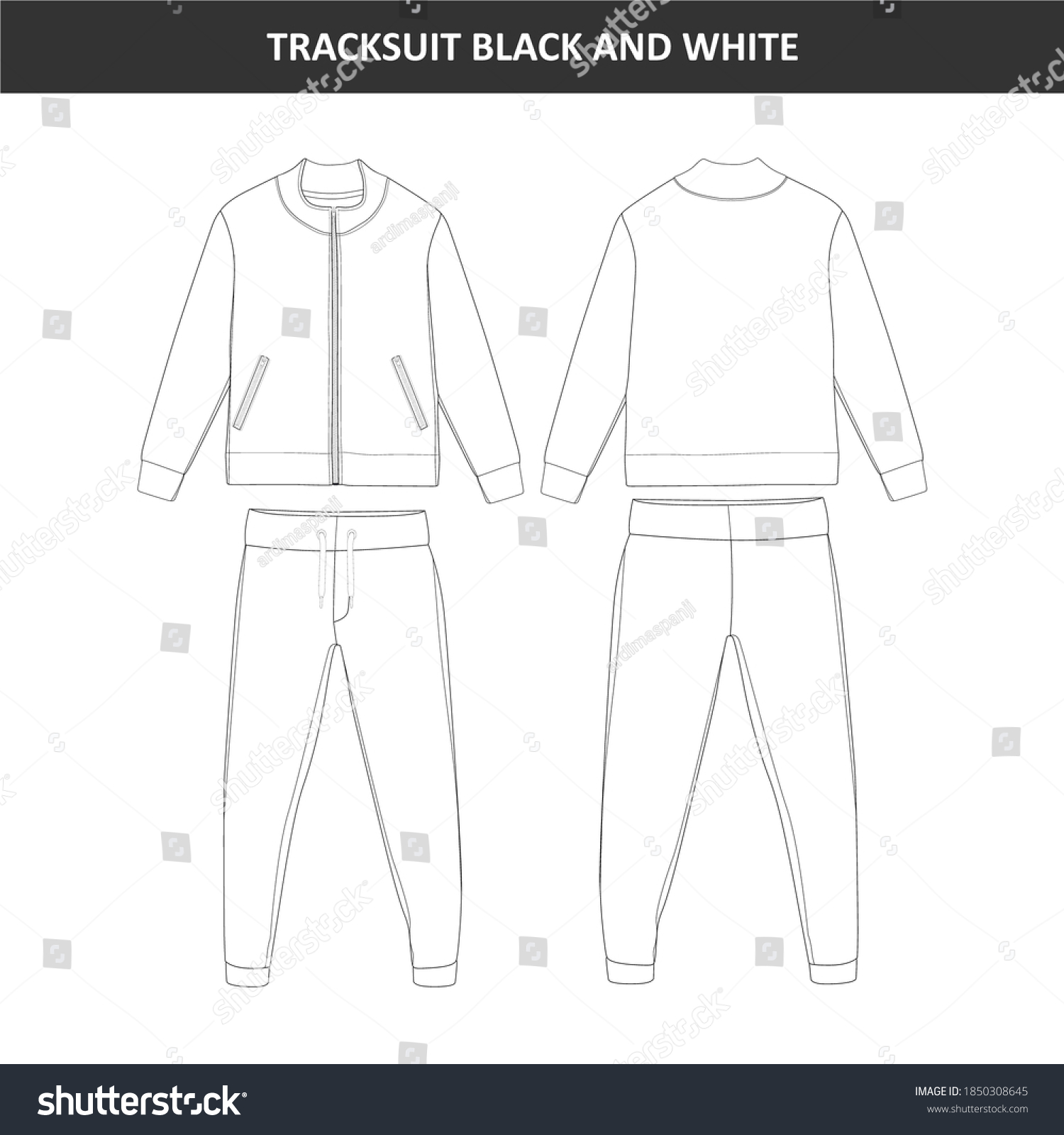 Tracksuit V2 Black White Template Commercial Stock Vector (Royalty Free ...