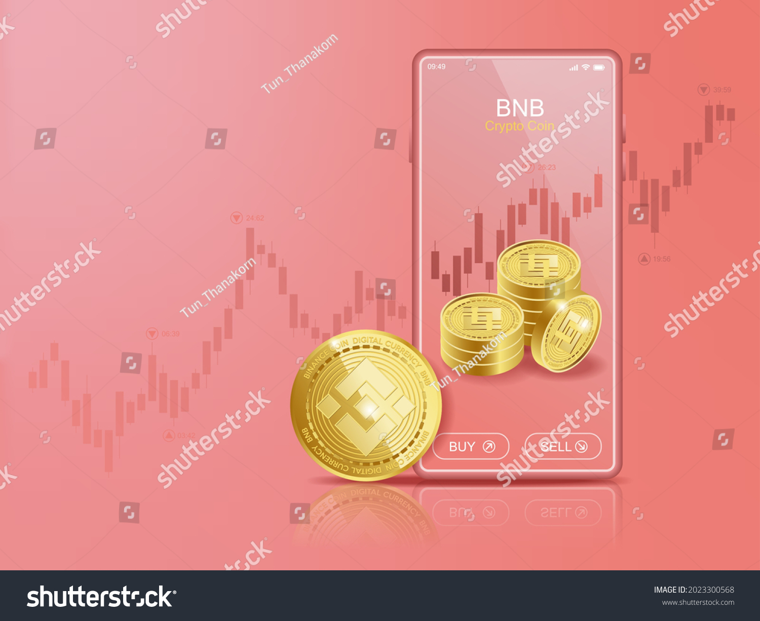 SVG of Trade Binance (BNB) on mobile through the system Cryptocurrency. Perspective Illustration about Crypto Coins. svg