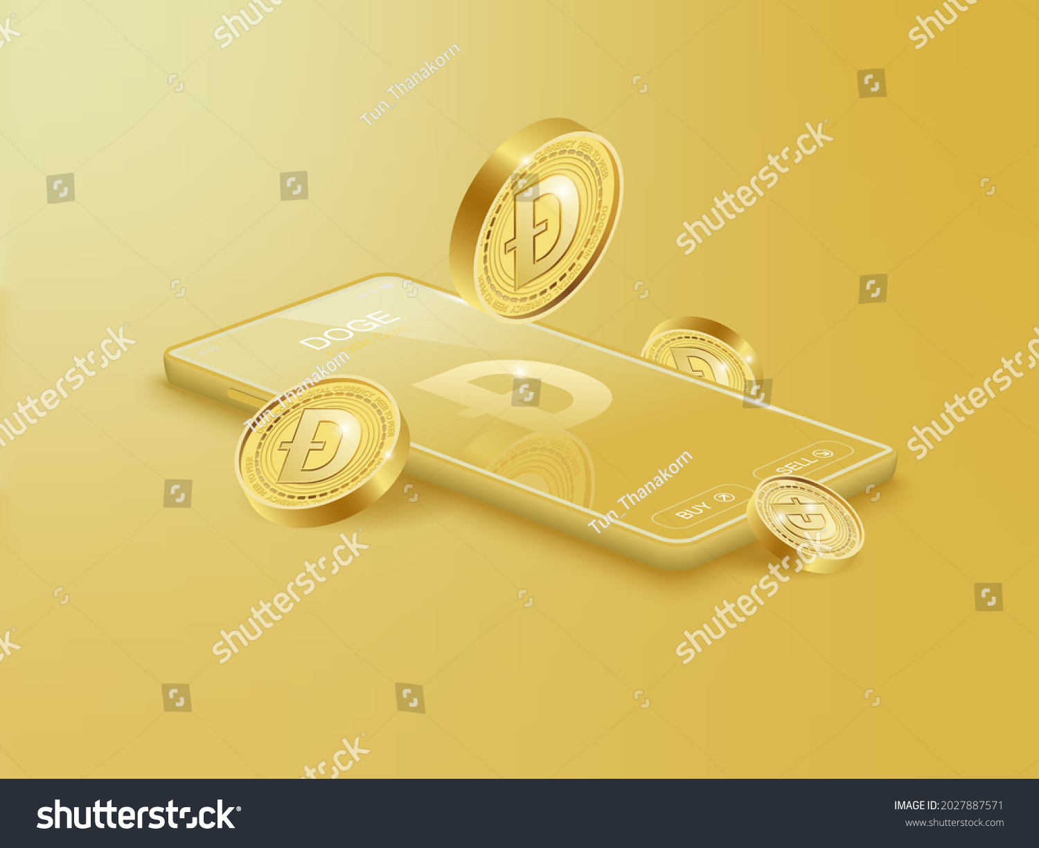 SVG of Trade Dogecoin (DOGE) on mobile through the system Cryptocurrency. Perspective Illustration about Crypto Coins. svg