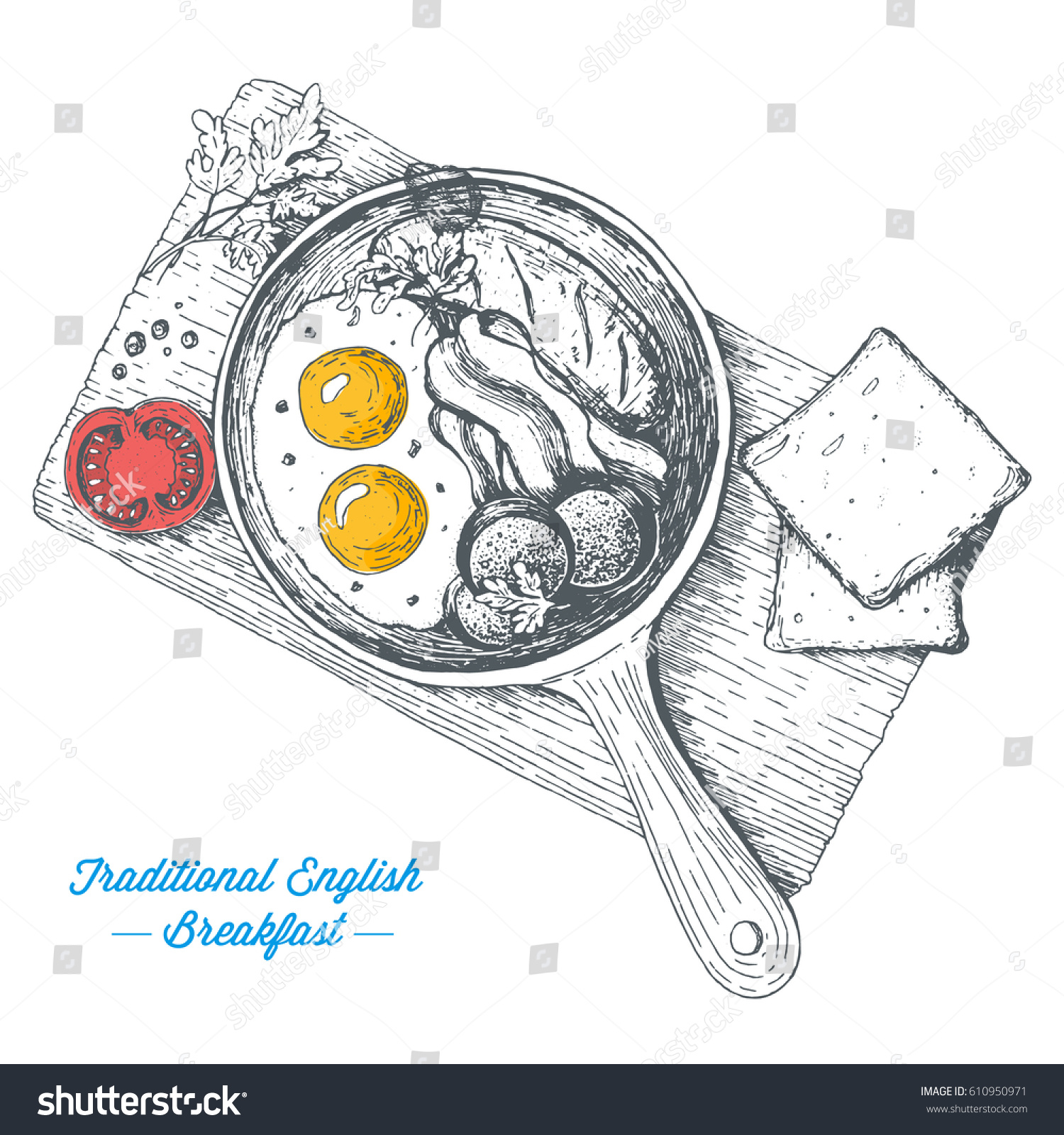 Traditional Breakfast Frying Pan Top View Stock Vector (Royalty Free ...