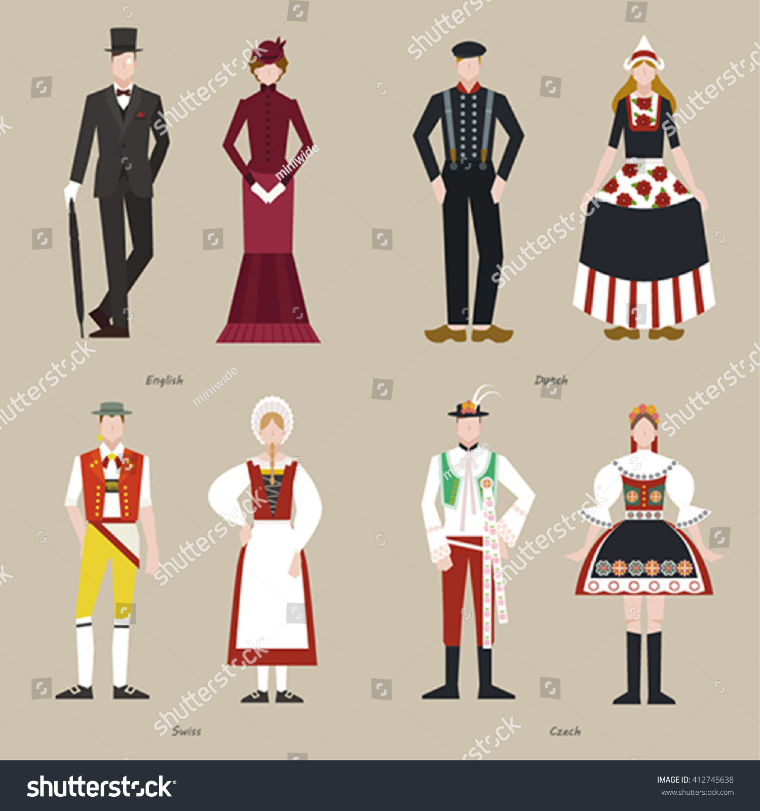 Traditional Costumes Of The World Vector Design - 412745638 : Shutterstock