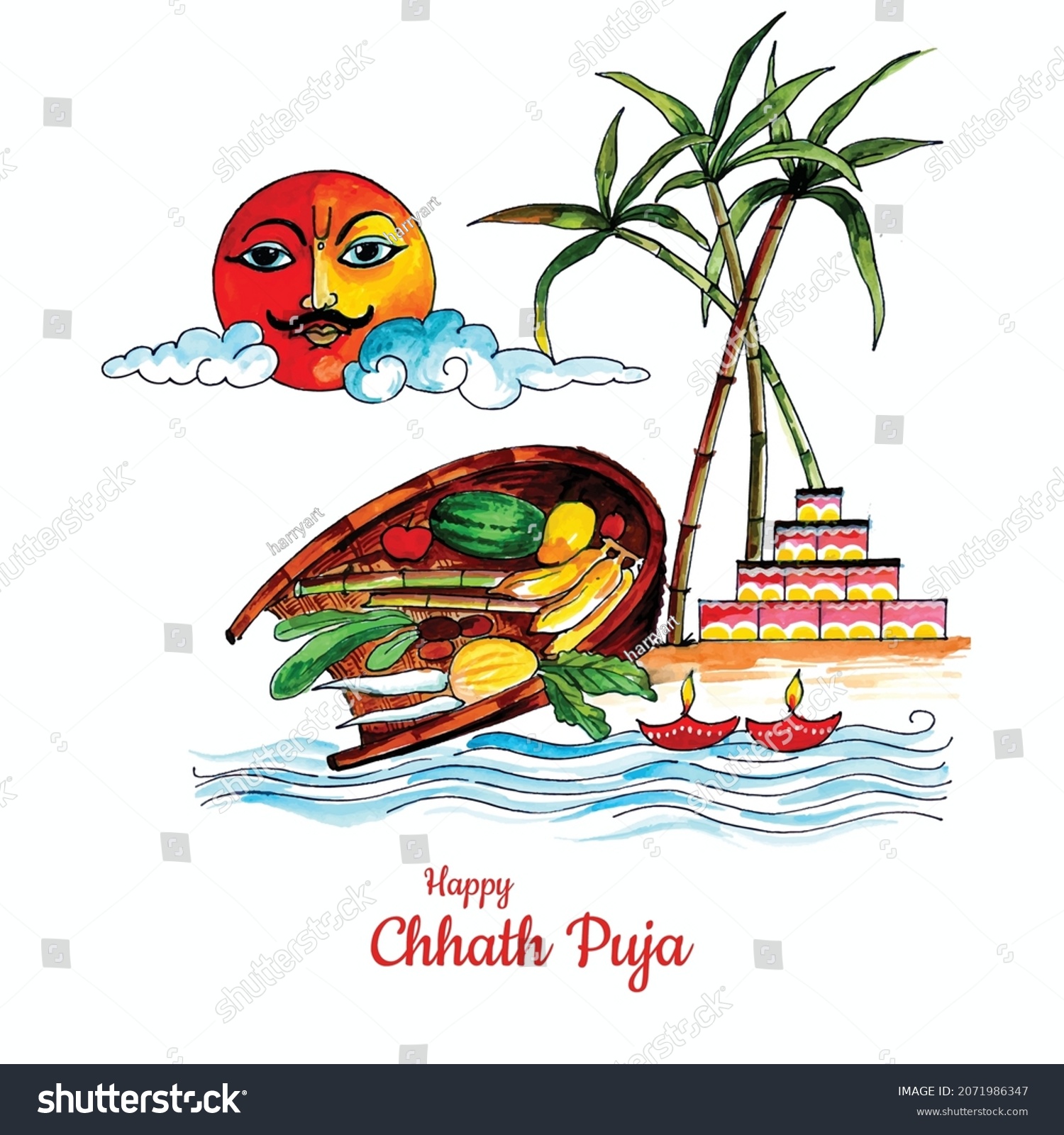 Traditional Festival Happy Chhath Puja Background Stock Vector (Royalty ...