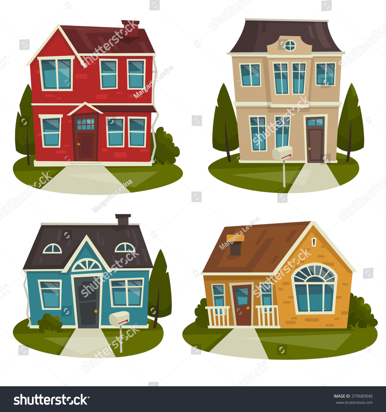  Traditional House Cottage Buildings Set Real Stock Vector 