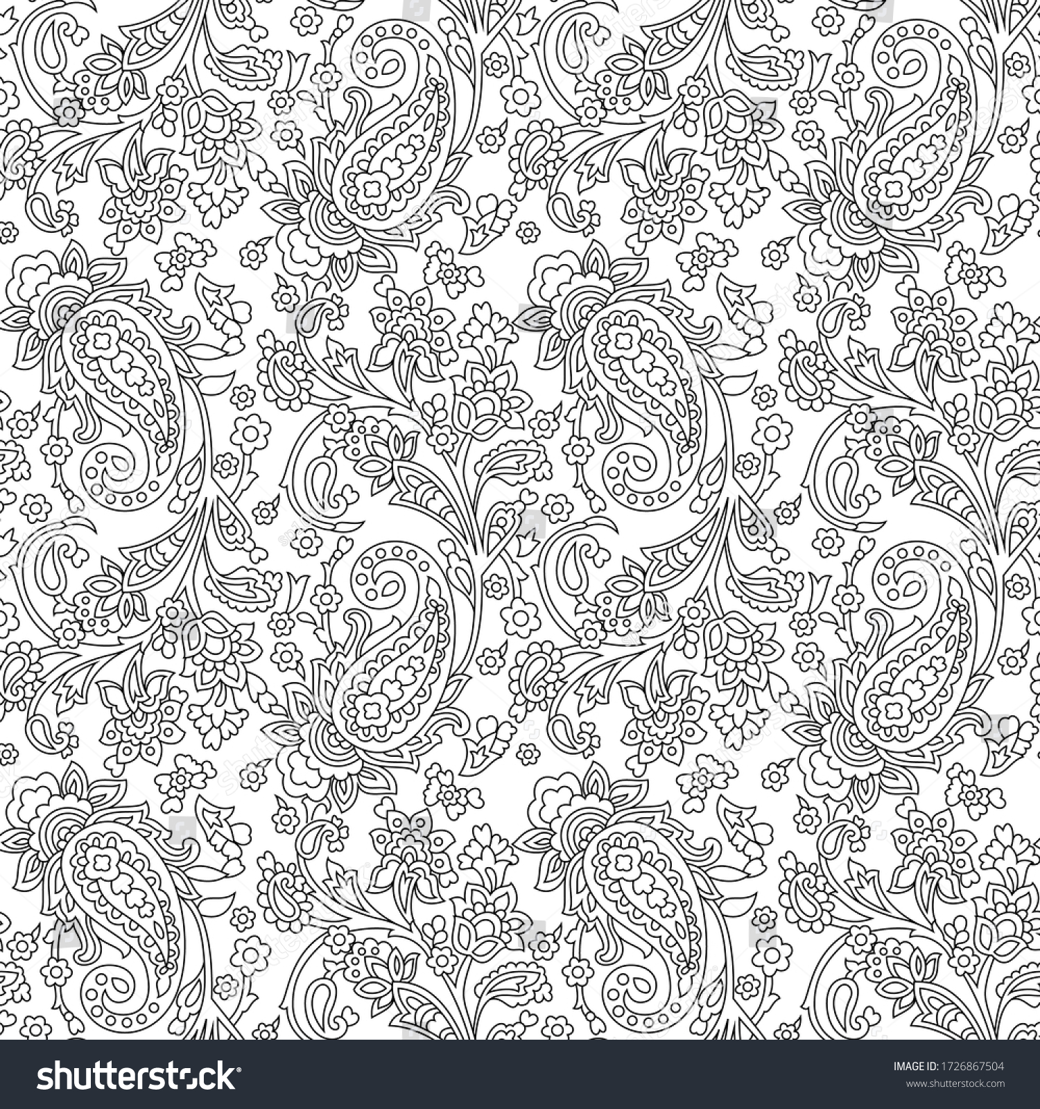 Traditional Indian Paisley Pattern On Outline Stock Vector (Royalty ...