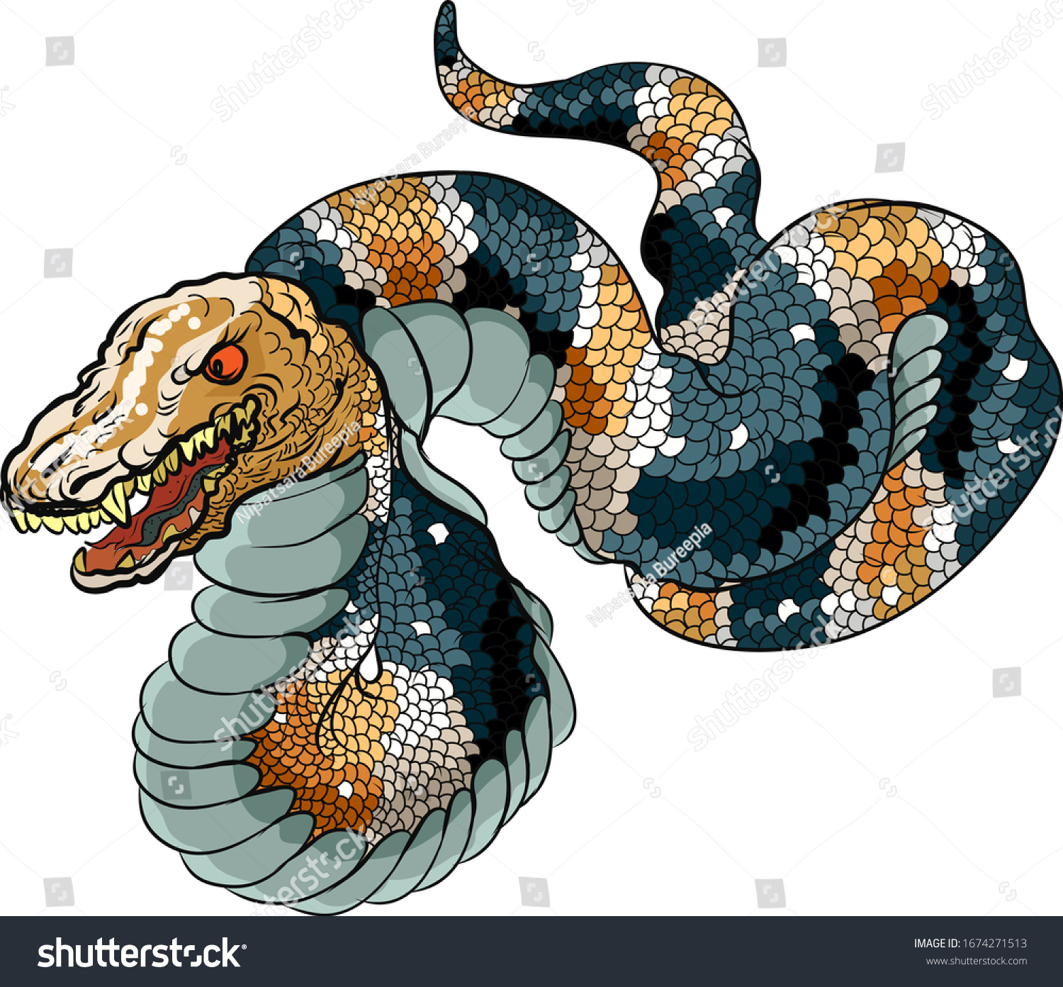 Traditional Japanese Snake Tattoo Design Snake Stock Vector Royalty Free 1674271513