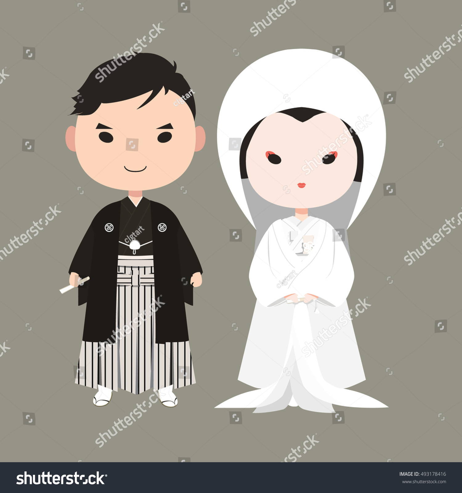 Traditional Japanese Wedding Couple Vector Stock Vector 493178416 ...