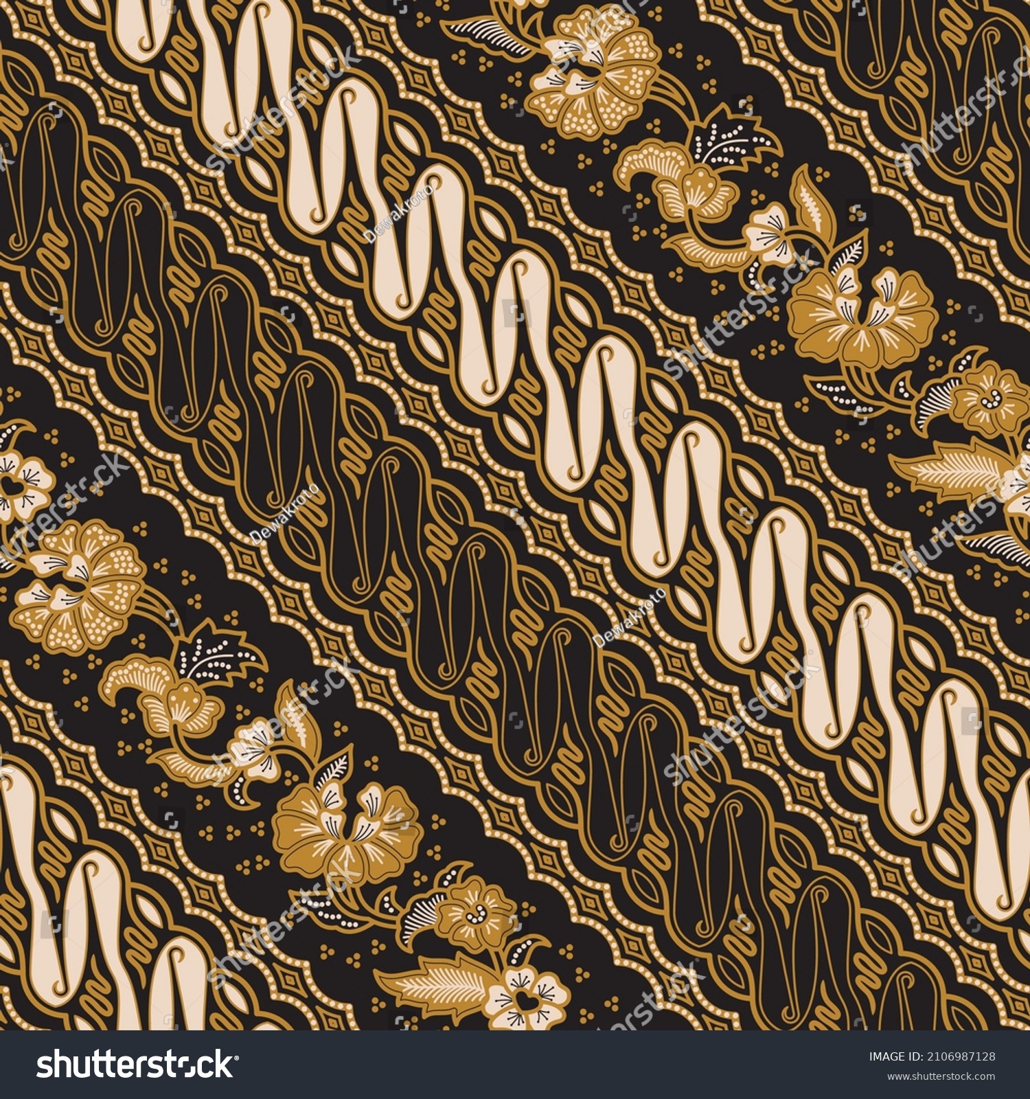 SVG of Traditional Javanese Batik, illustration of Parang and floral pattern in style, version 001.
Batik Jawa tradisional, gaya ilustrasi perpaduan dari motif Parang dan kembang, versi 001. svg