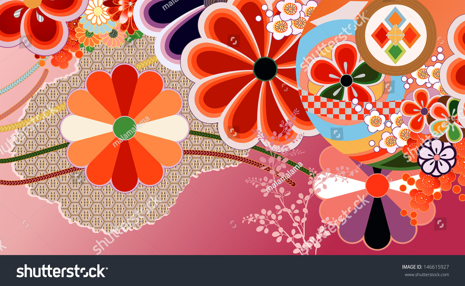 Traditional Kimono Design Elements Stock Vector Illustration 146615927 ...