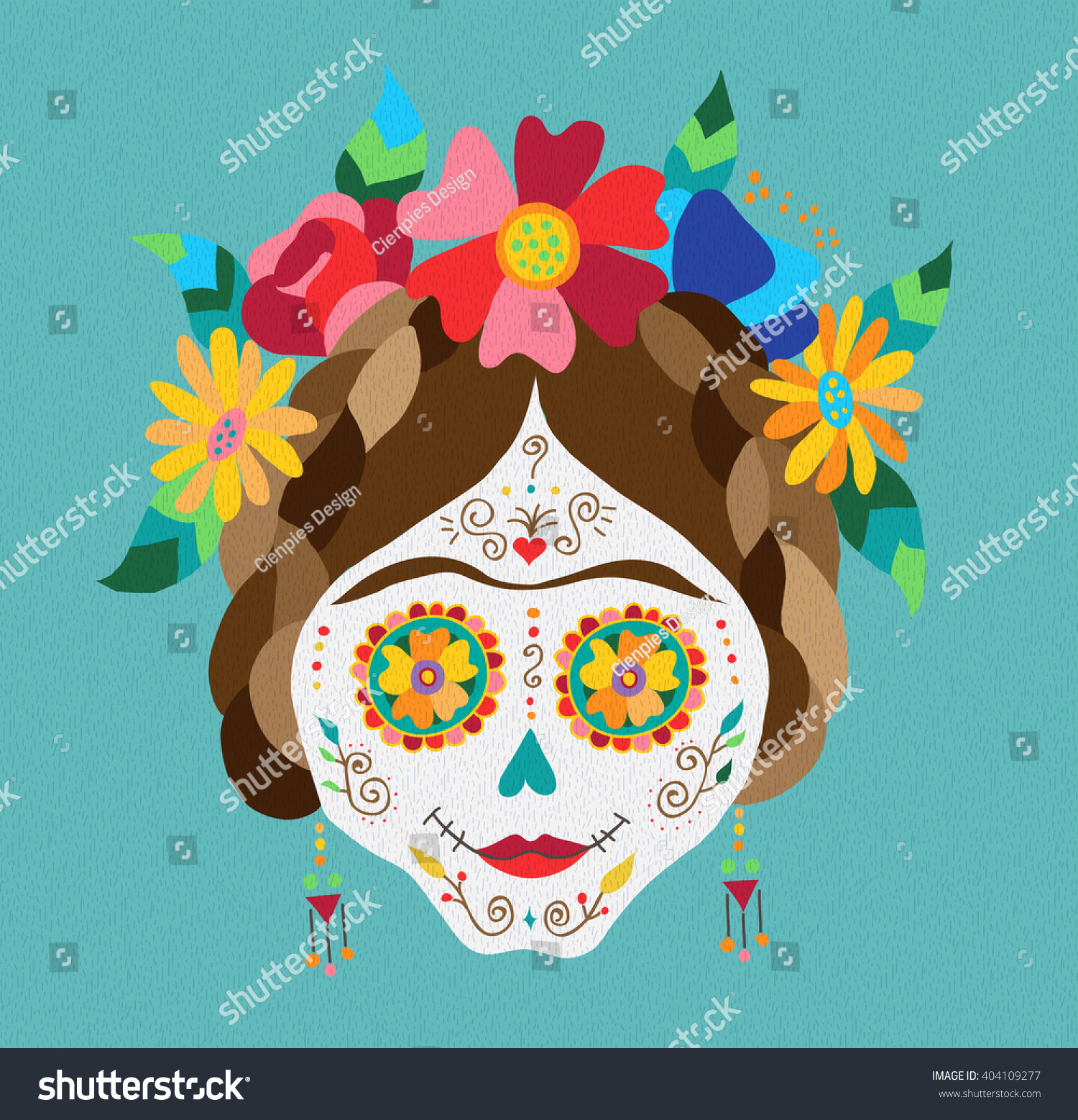 Traditional Mexican Catrina Skull Paint Decoration Stock Vector ...