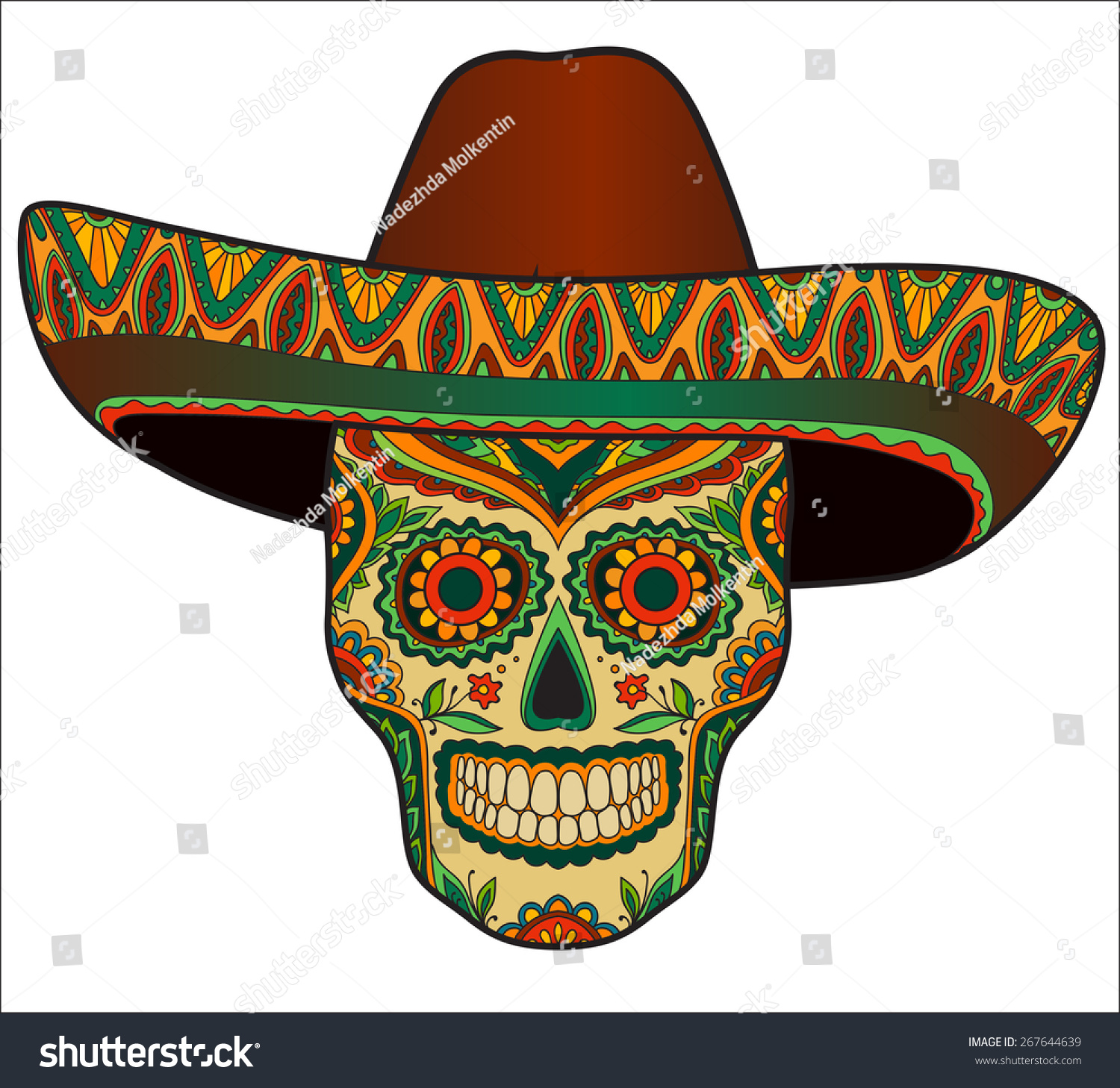 Traditional Mexican Skull Sombrero Vector Skull Stock Vector Royalty