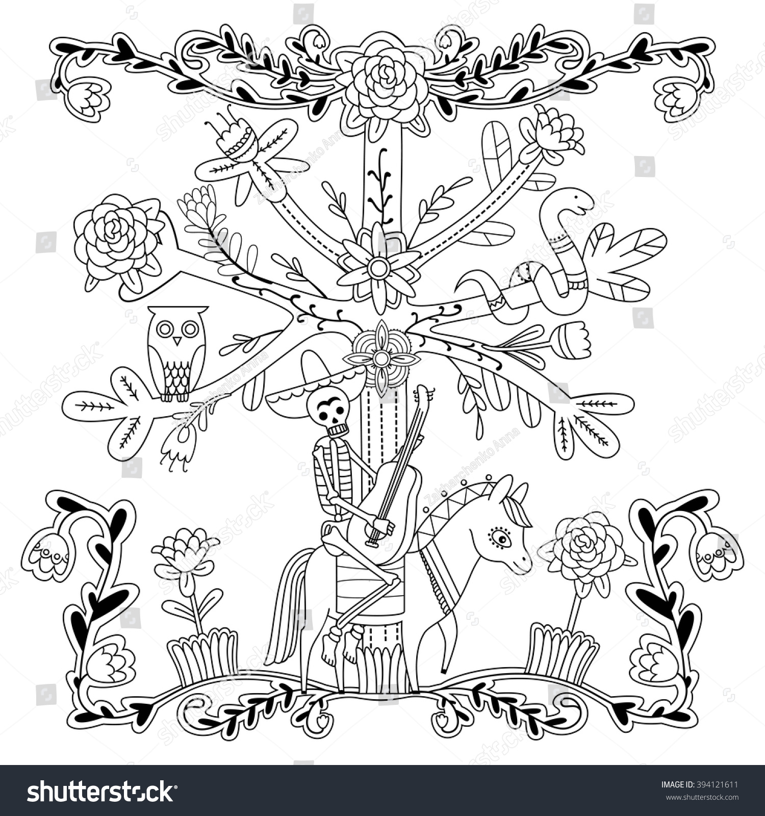 Traditional Mexican Style Adult Coloring Page Stock Vector ...