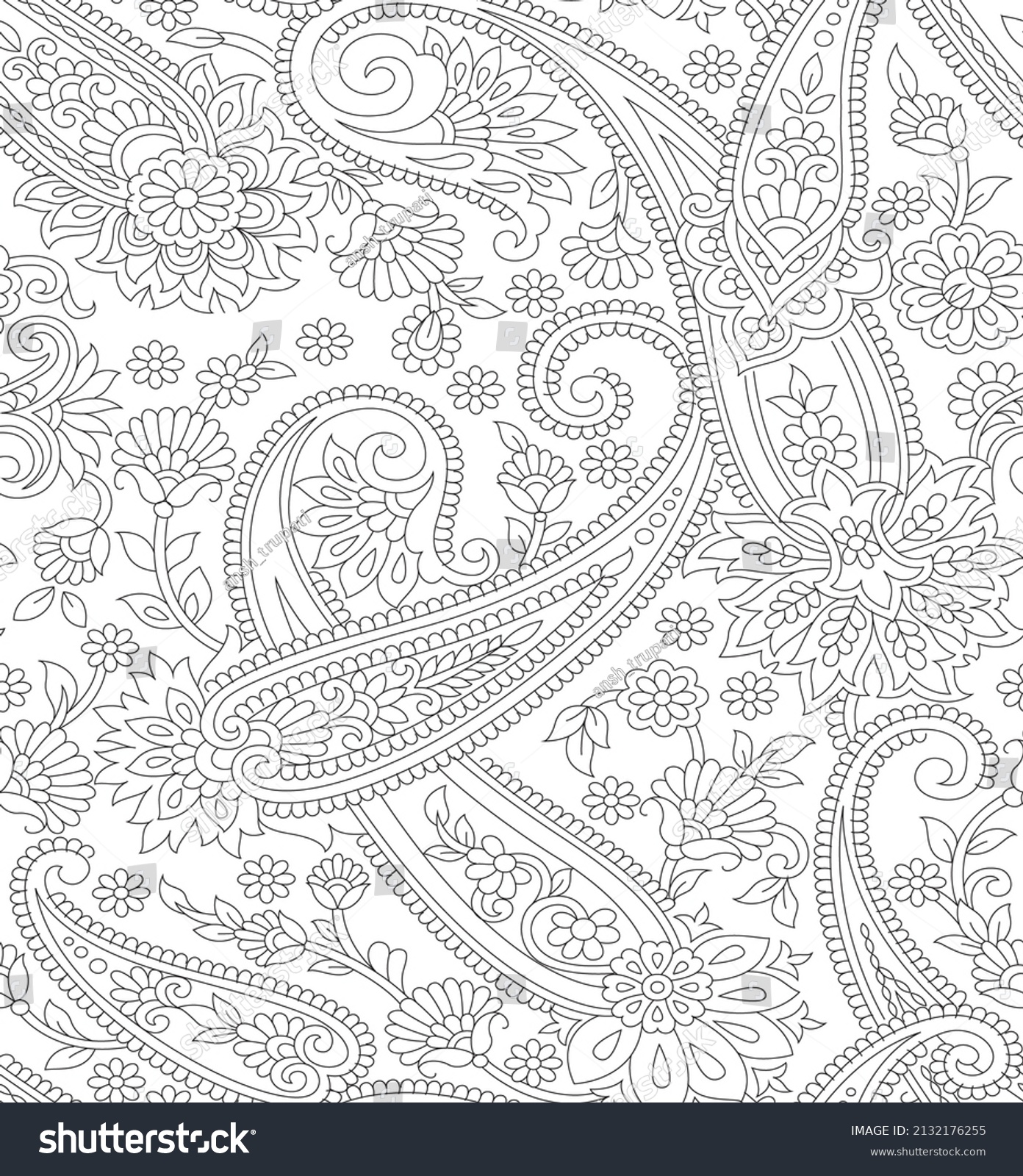 Traditional Paisley Pattern On Outline Background Stock Vector (Royalty ...