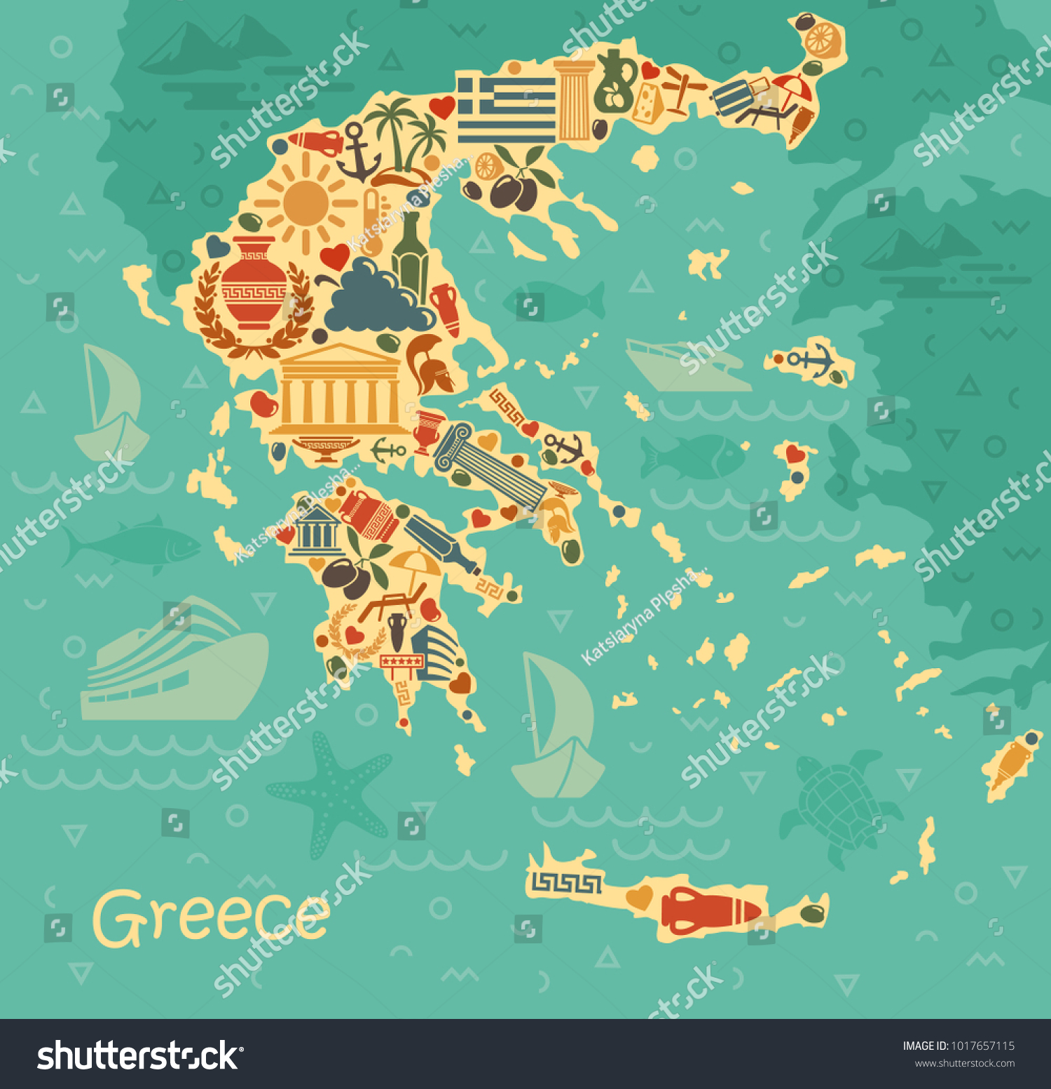 Traditional Symbols Greece Form Map Stock Vector (Royalty Free ...