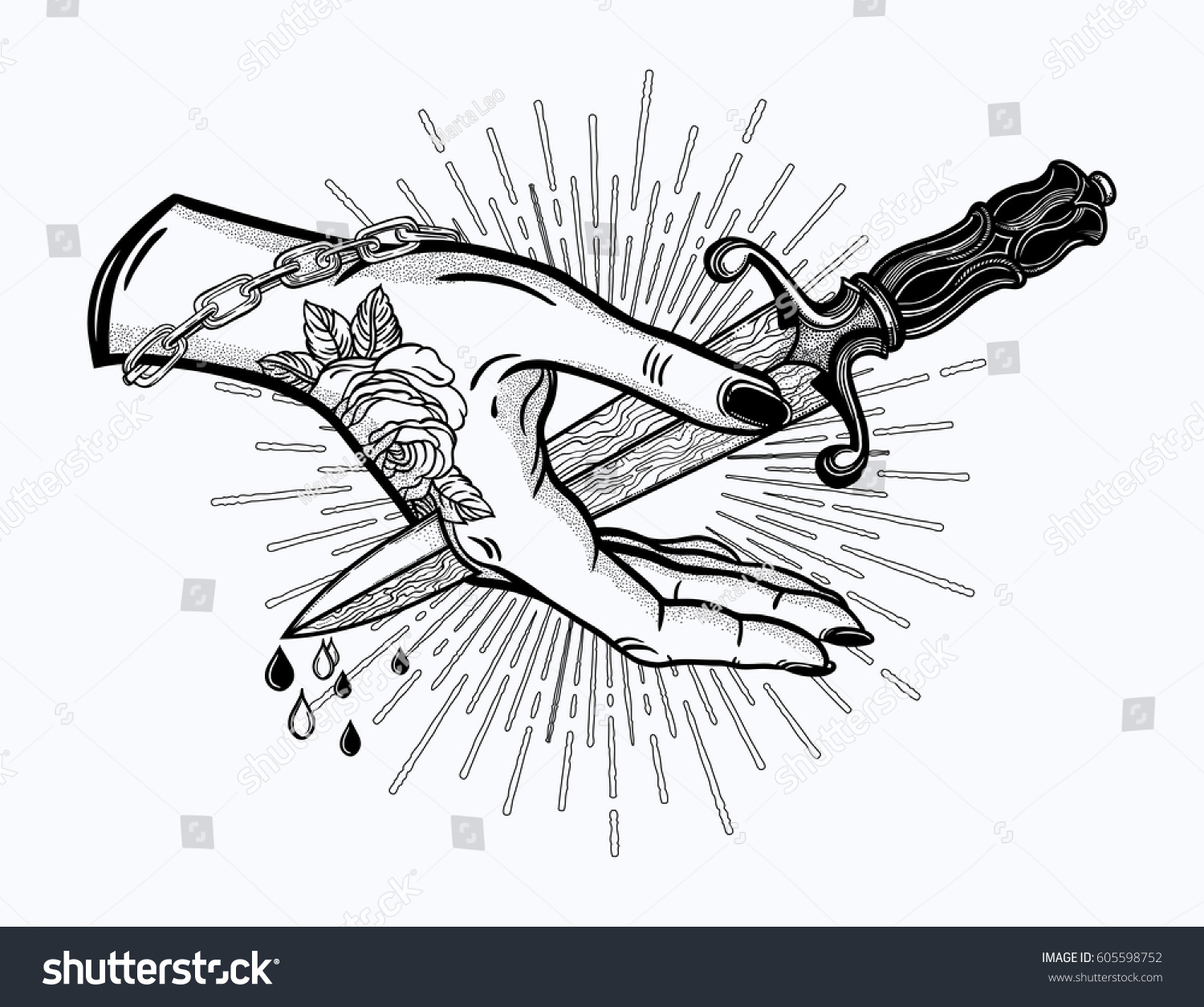 traditional tattoo flash hand pierced by stock vector traditional tattoo flash hand pierced by stock vector