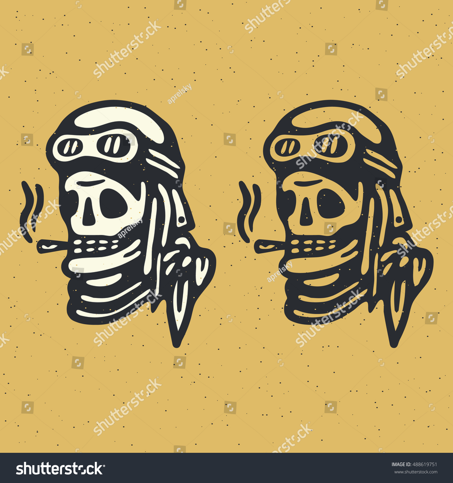 SVG of Traditional tattoo flash rider skull with cigarette. Vector illustration on grunge texture background svg