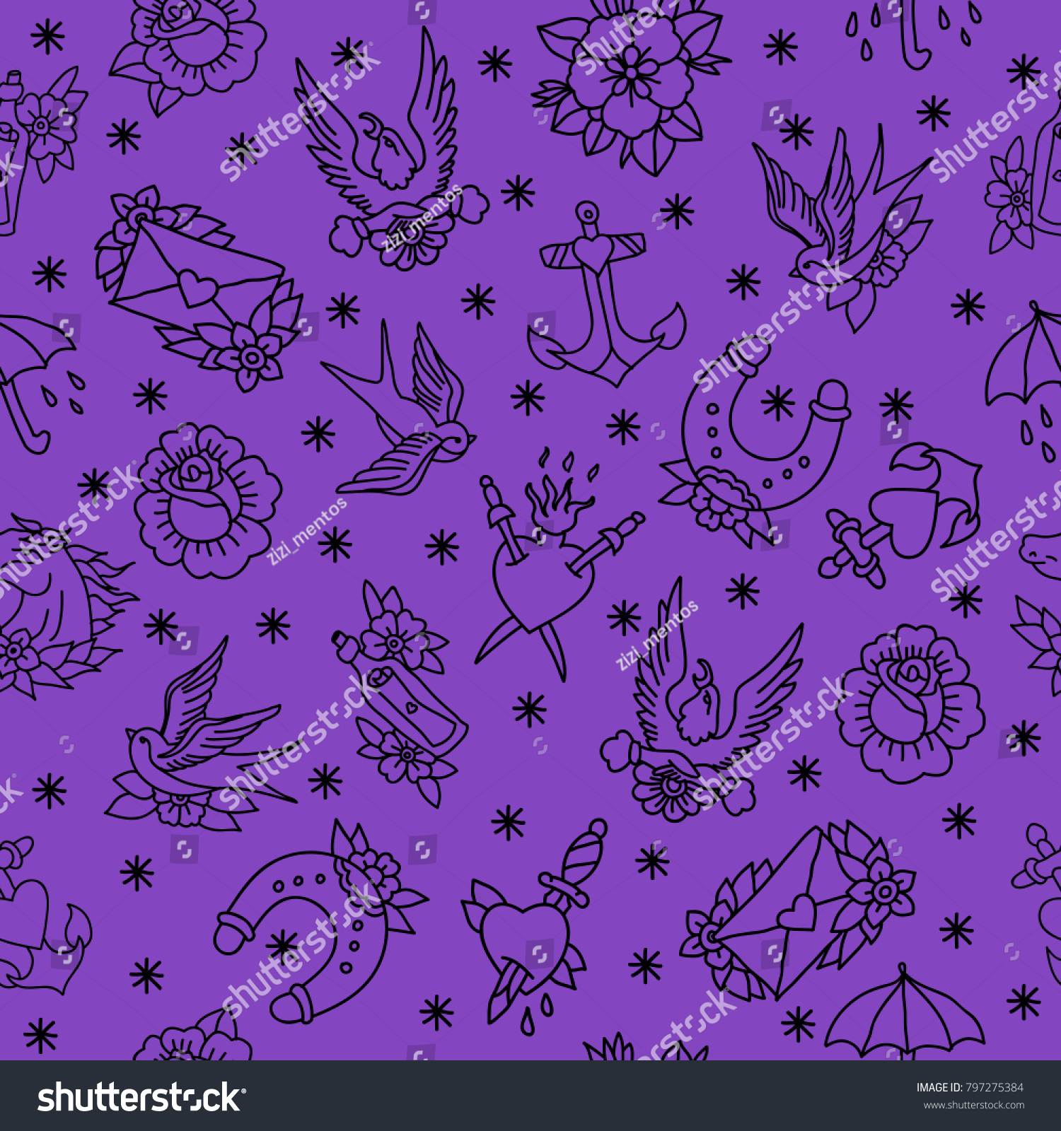 Traditional Tattoo Flash Seamless Doodle Pattern Stock Vector Royalty Free 797275384 6553