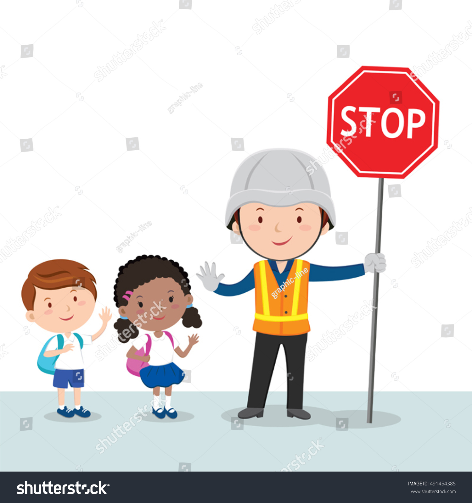 Traffic Guard School Kids Stock Vector (Royalty Free) 491454385