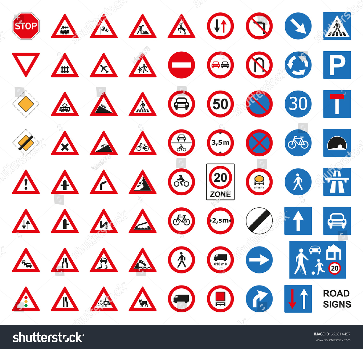 Traffic Road Signs Set Isolated On Stock Vector (Royalty Free ...