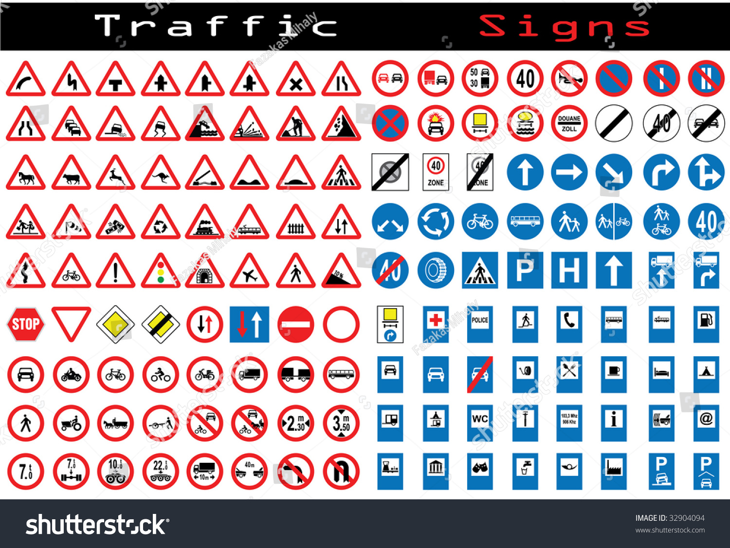 Traffic Sign Collection Stock Vector Illustration 32904094 : Shutterstock