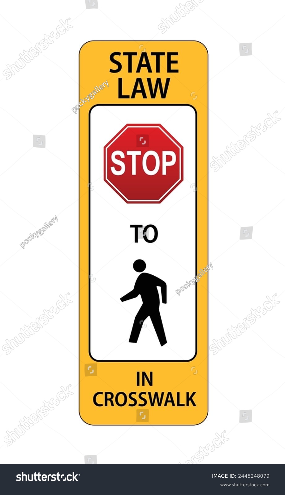 SVG of Traffic sign state law stop to pedestrians in crosswalk on white background svg