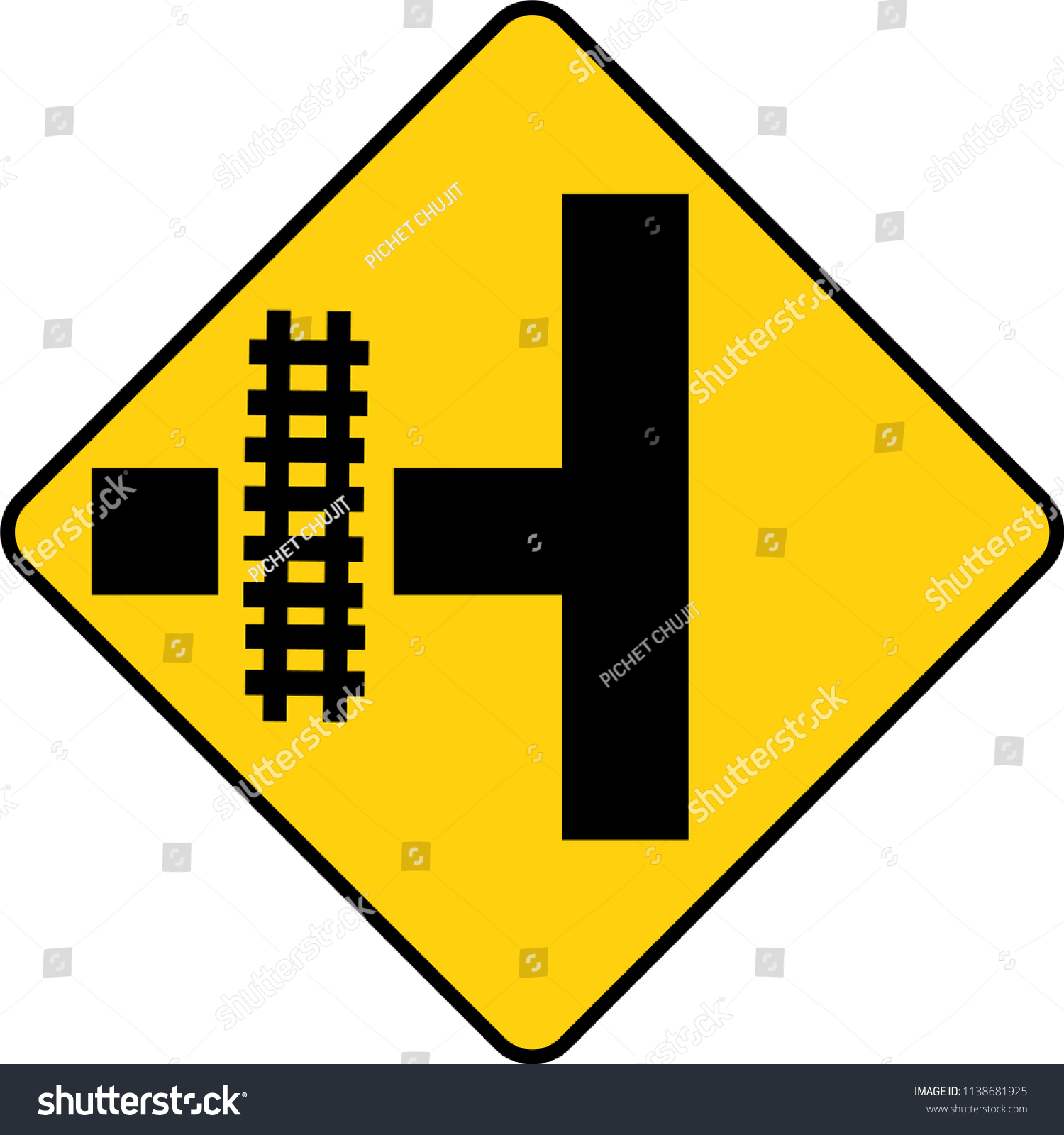 Traffic Sign Railroad Crossing Left Stock Vector (Royalty Free) 1138681925