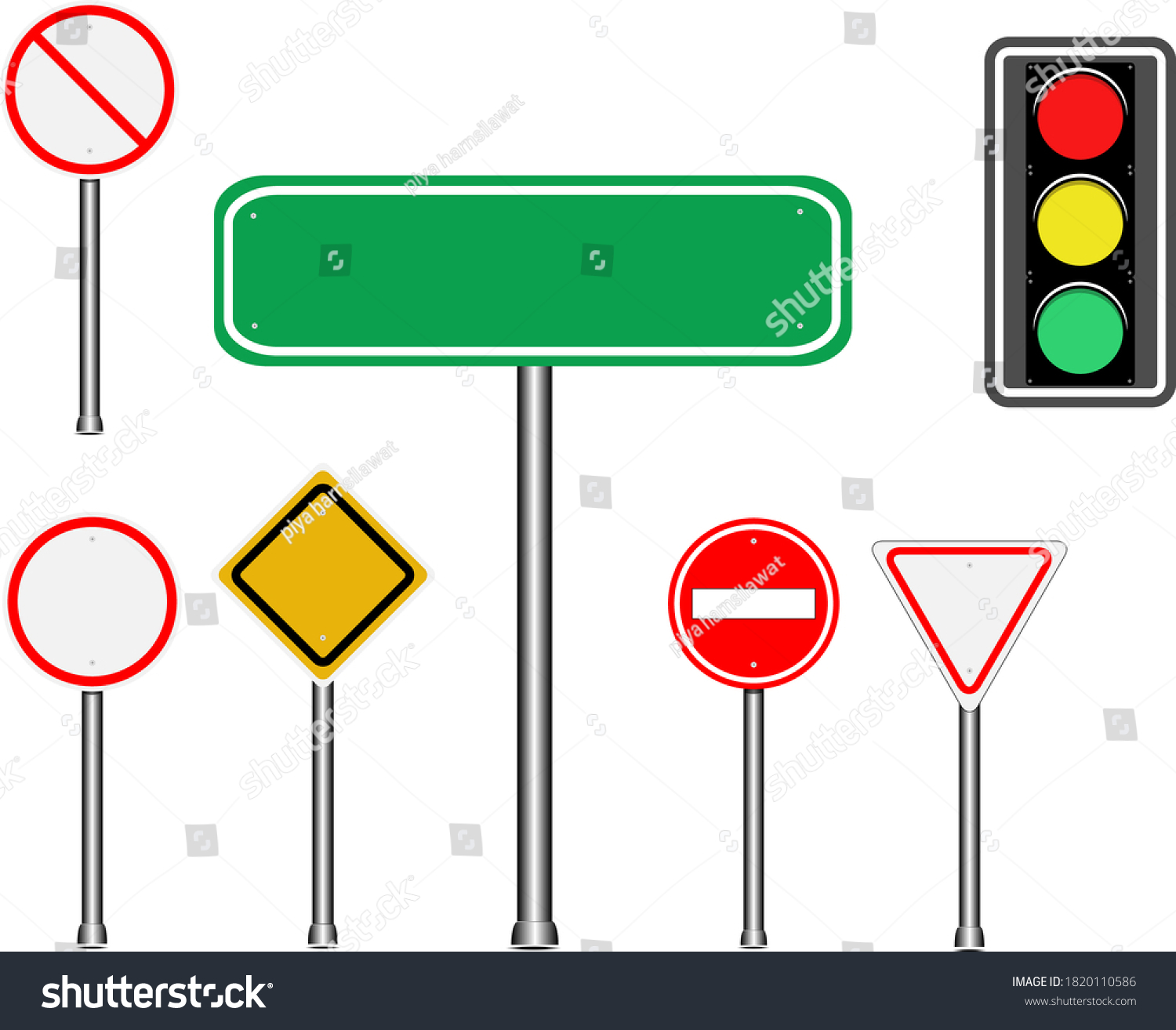 Traffic Signs Set Pole Green Sign Stock Vector (Royalty Free) 1820110586