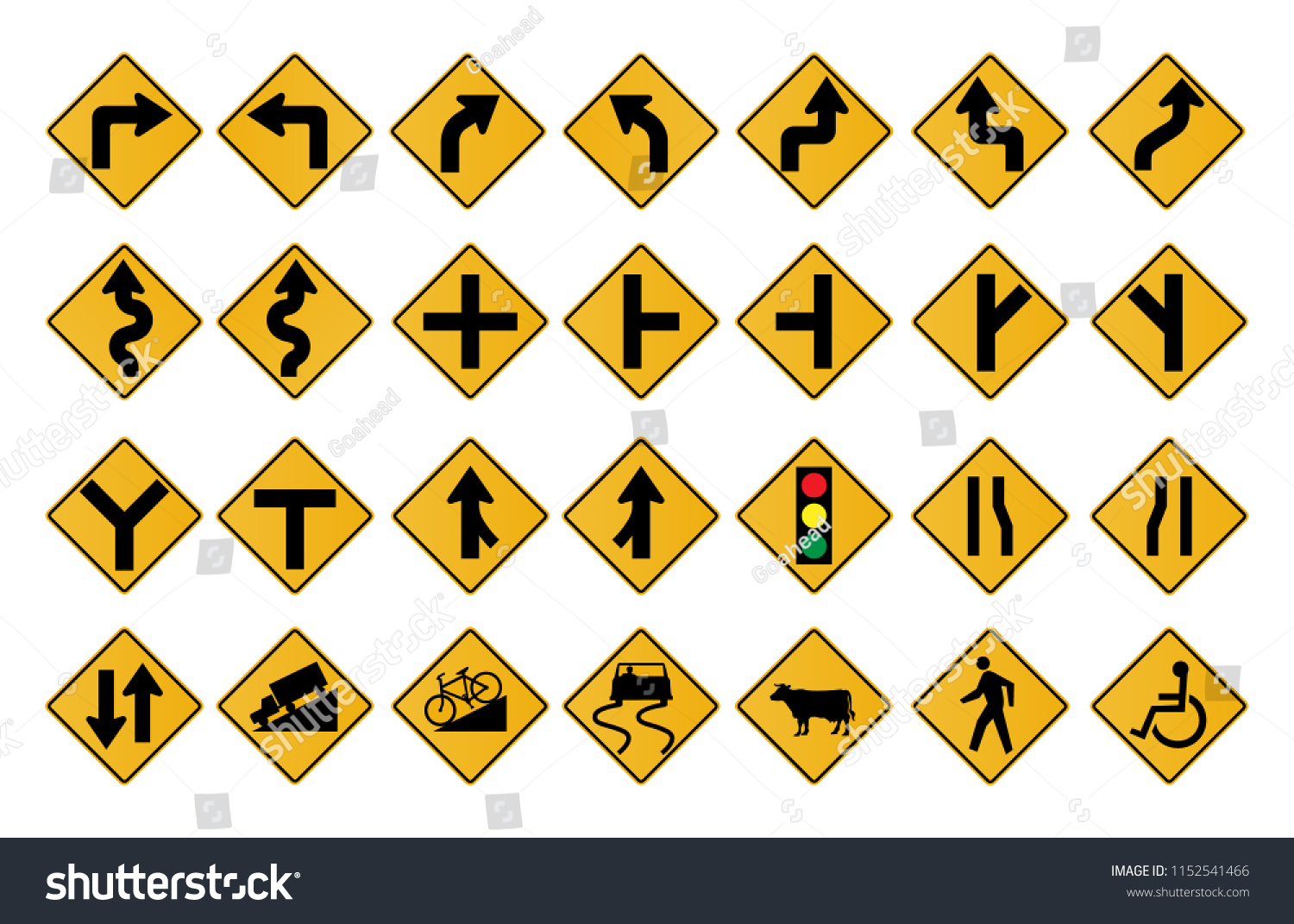 Traffic Signs Warning Vector Format Set Stock Vector Royalty Free 1152541466