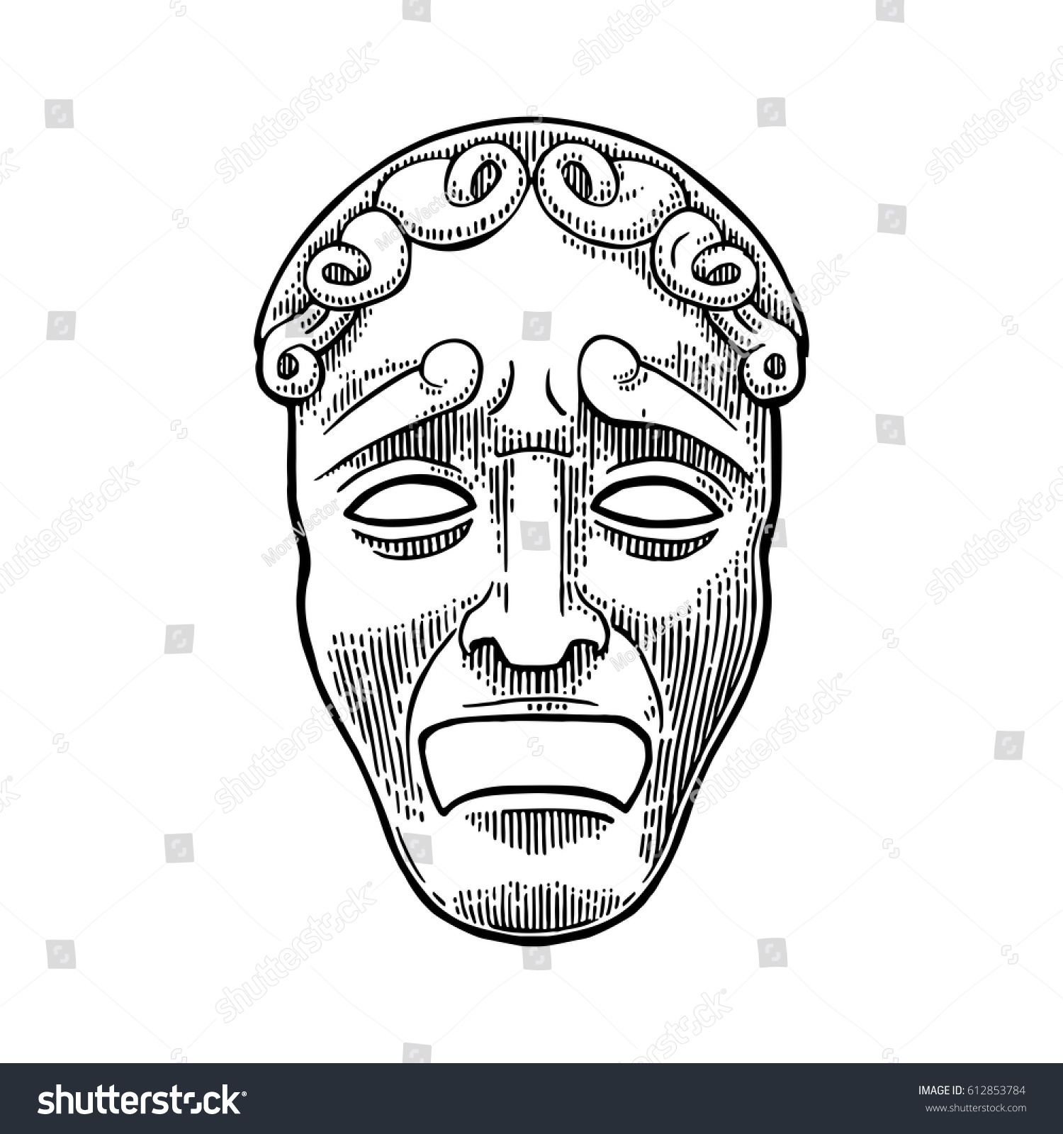 Tragedy Theater Mask Vector Engraving Vintage Stock Vector (Royalty ...