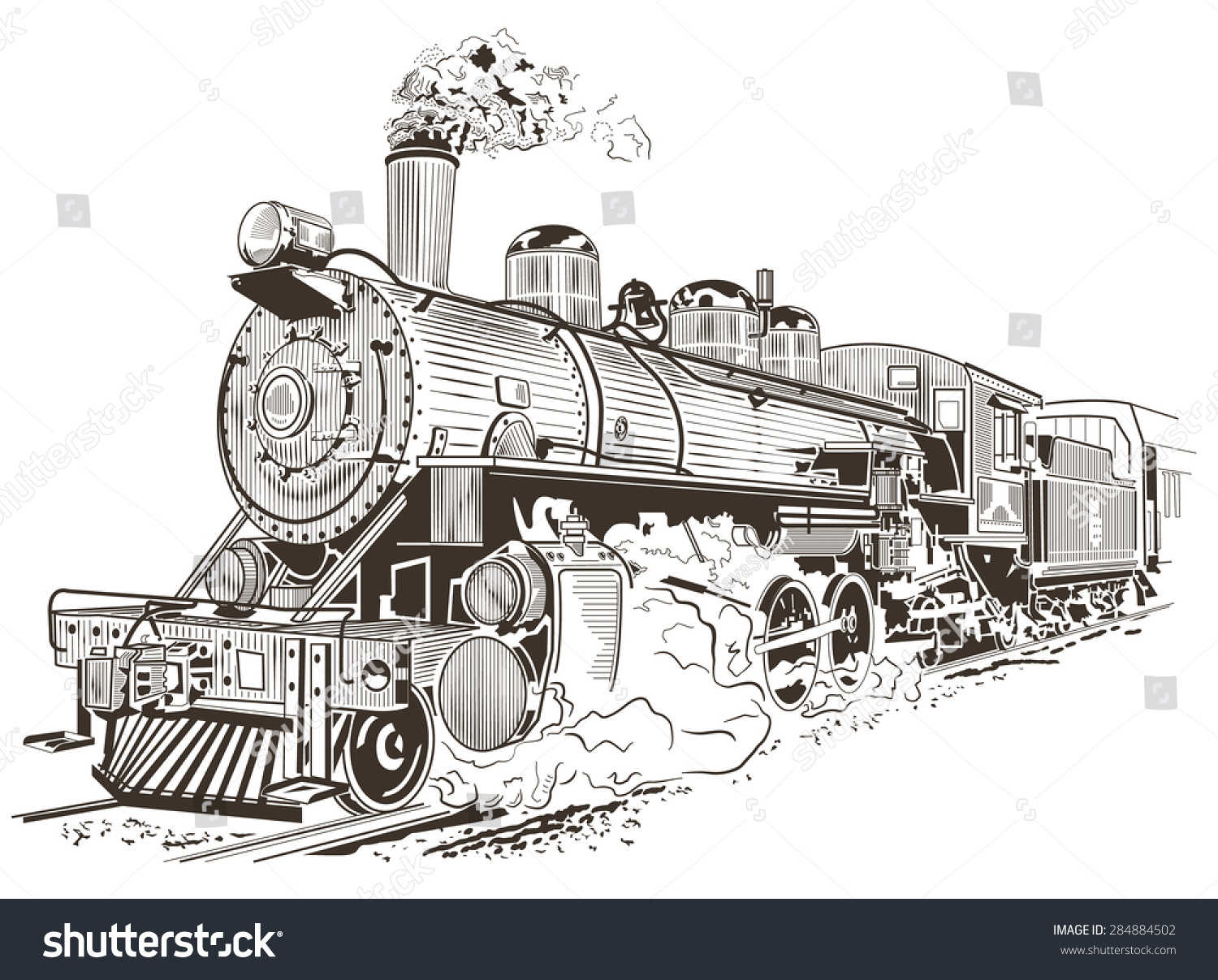 Train, Steam Locomotive Illustration In Vintage Style - 284884502 ...