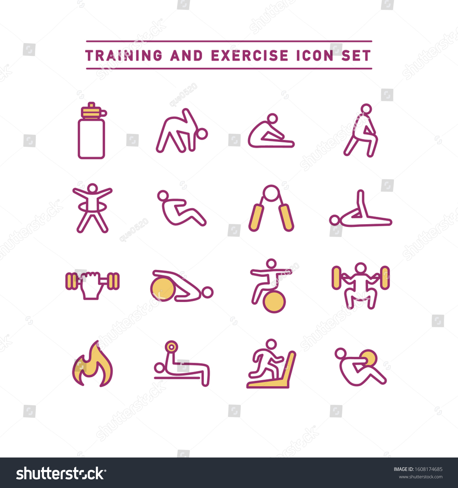 Training Exercise Icon Set Stock Vector (Royalty Free) 1608174685