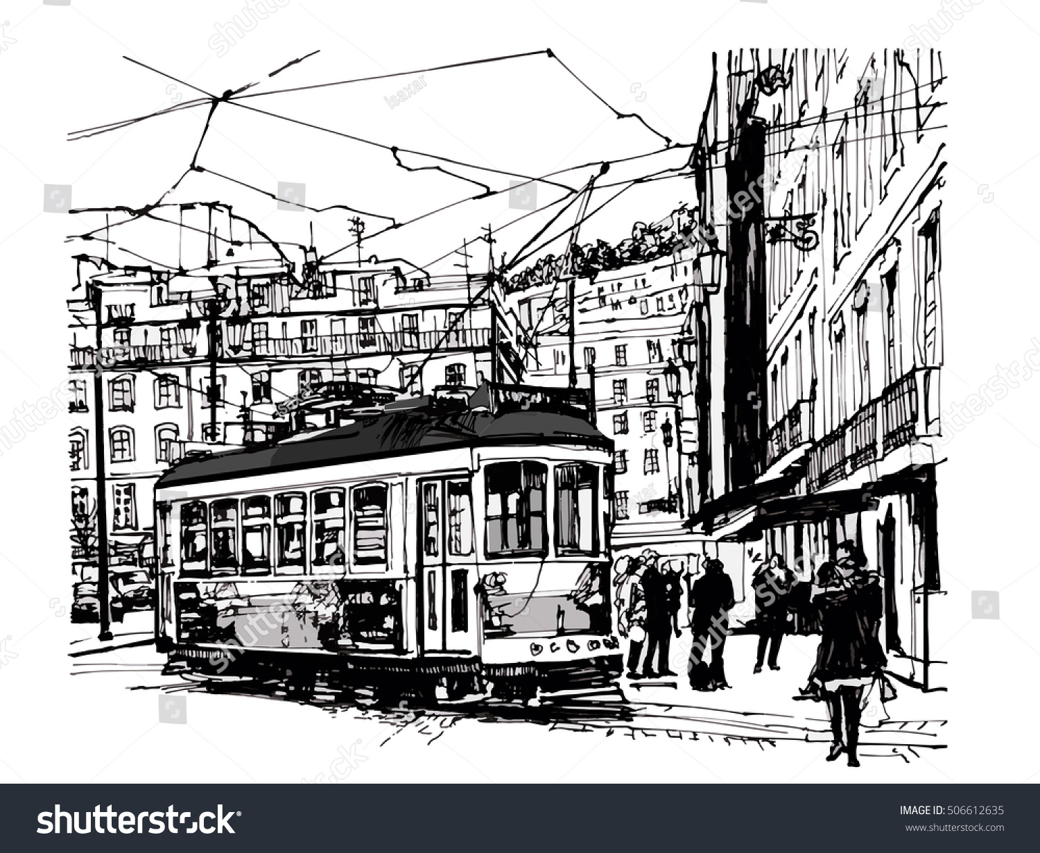 Tramway Lisbon Vector Illustration Stock Vector (Royalty Free) 506612635