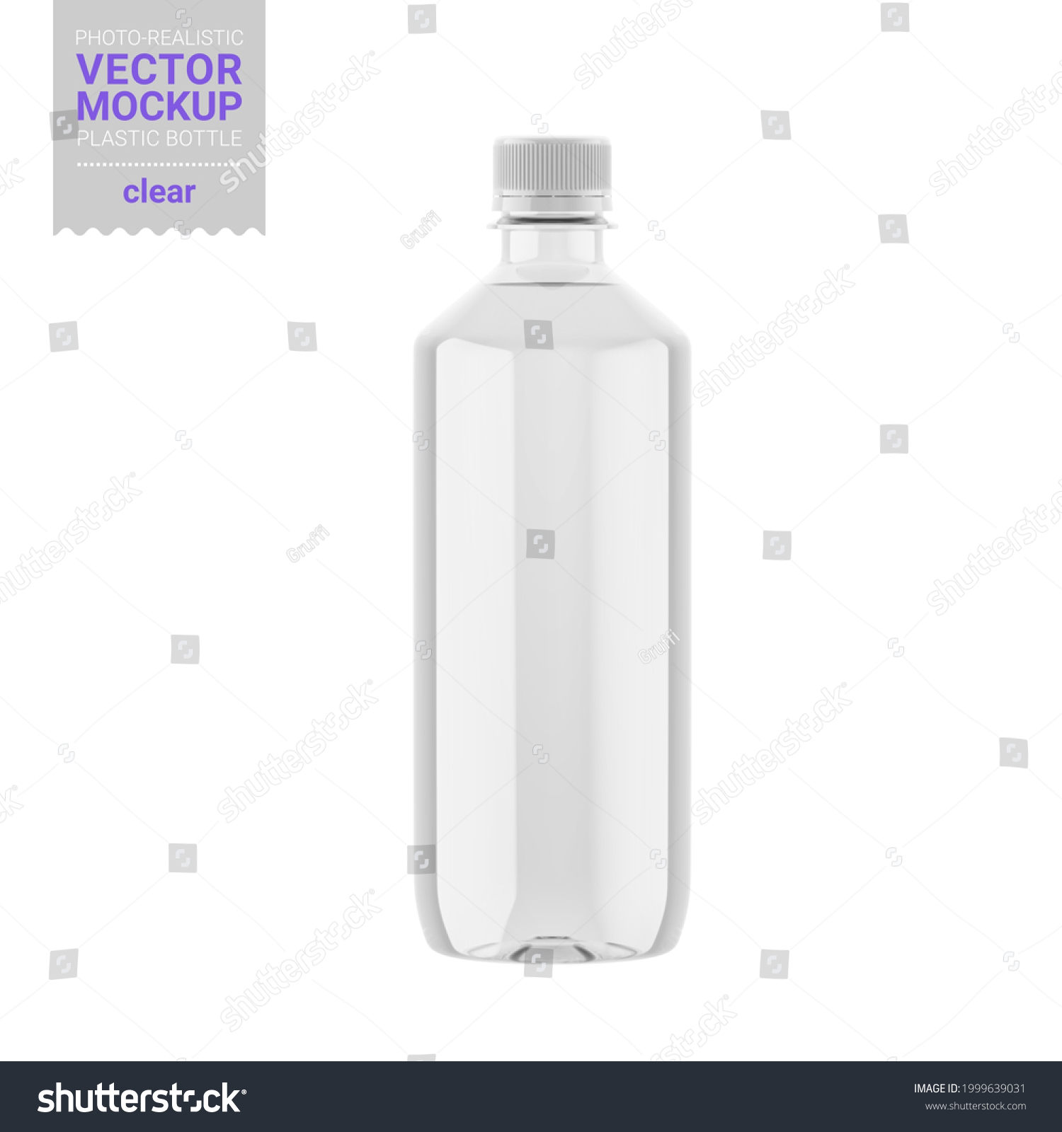SVG of Transparent glossy plastic bottle with optional matte and glossy labels. Photorealistic packaging mockup template. Contains an accurate mesh to wrap your artwork with the correct envelope distortion. svg