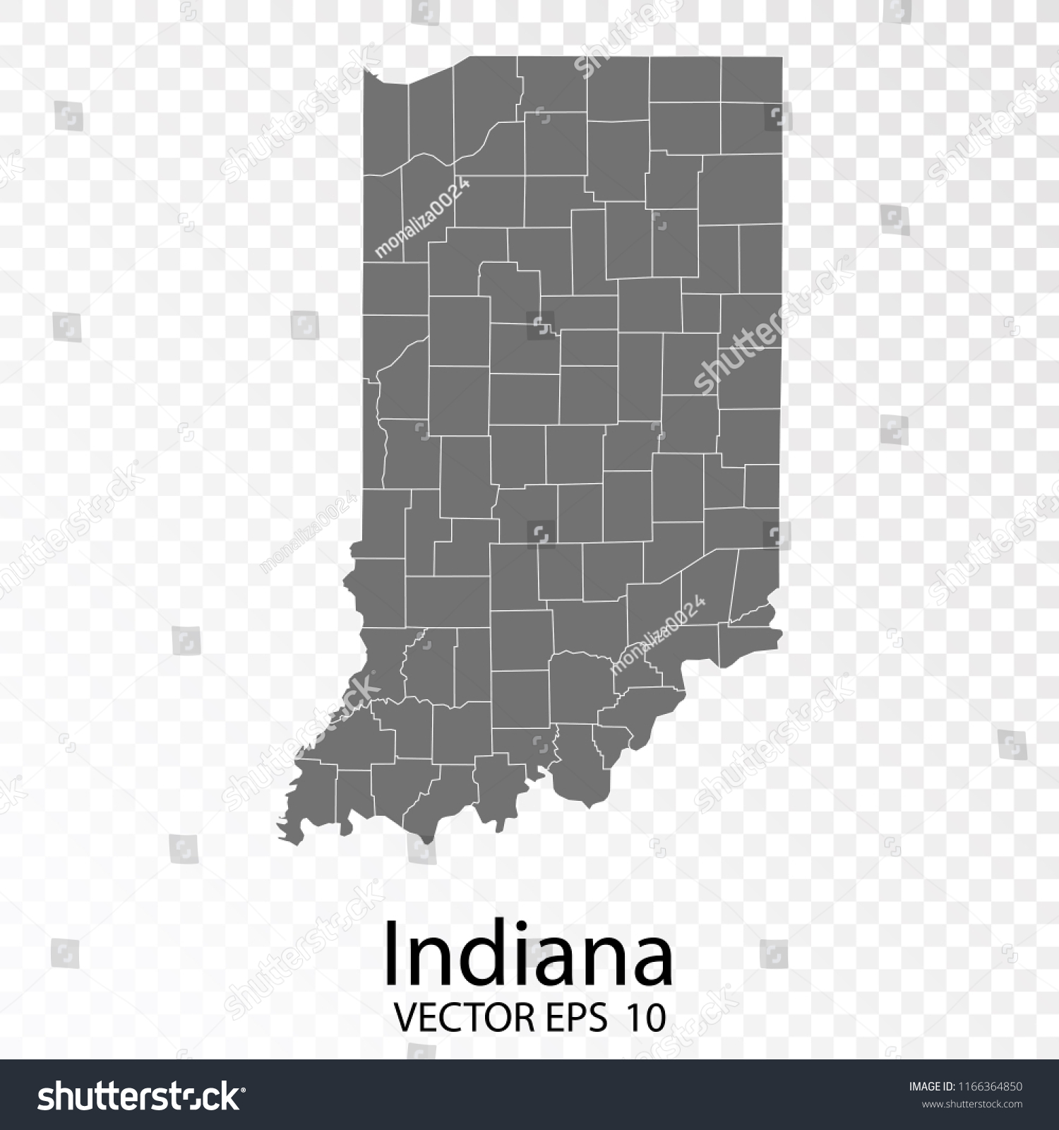 Transparent High Detailed Grey Map Indiana Stock Vector (Royalty Free ...