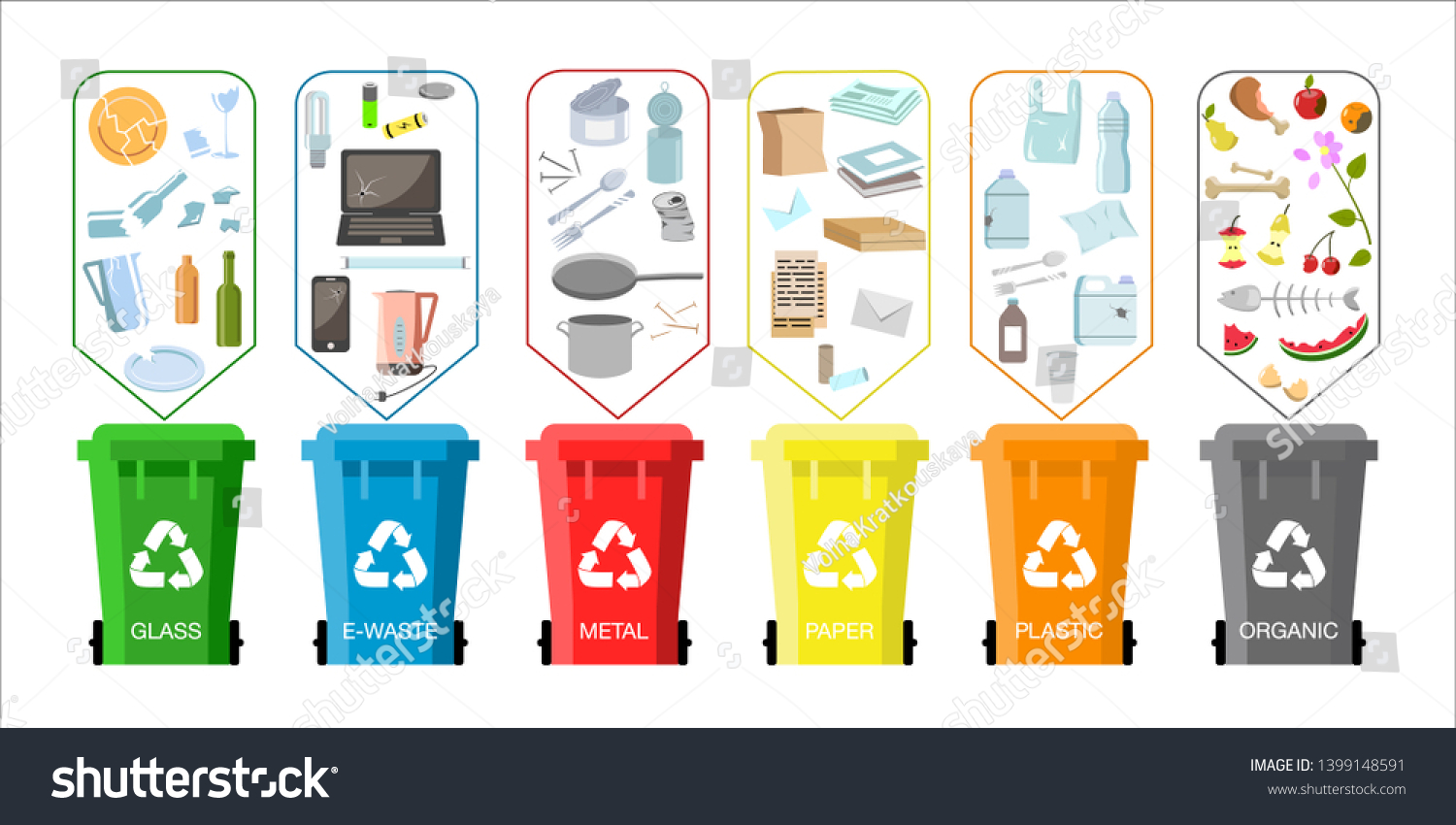 Trash Cans Sorted Garbage Set Different vector de stock (libre de