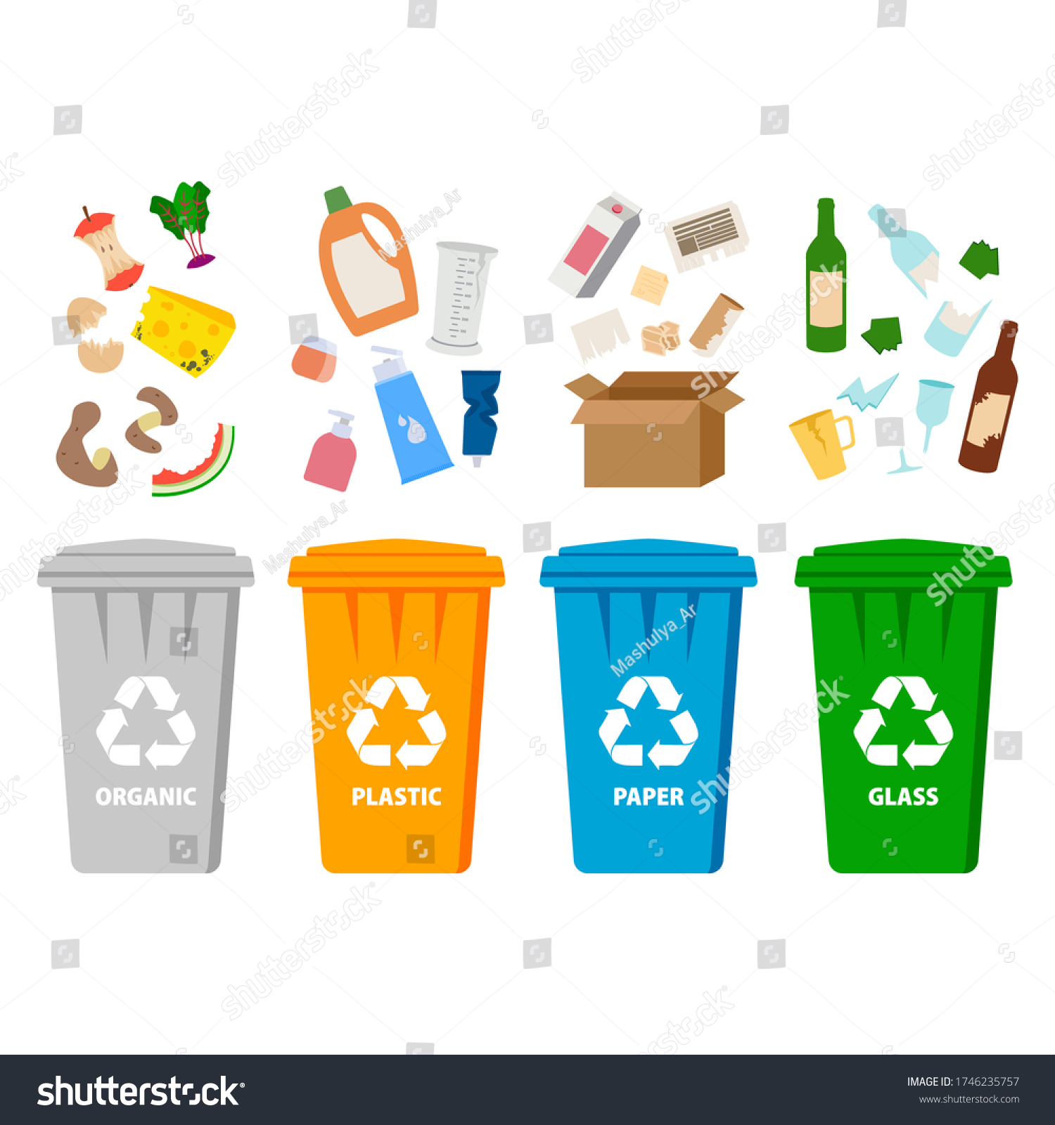 Trash Garbage Cans Sorted Garbage Vector Stock Vector (royalty Free 