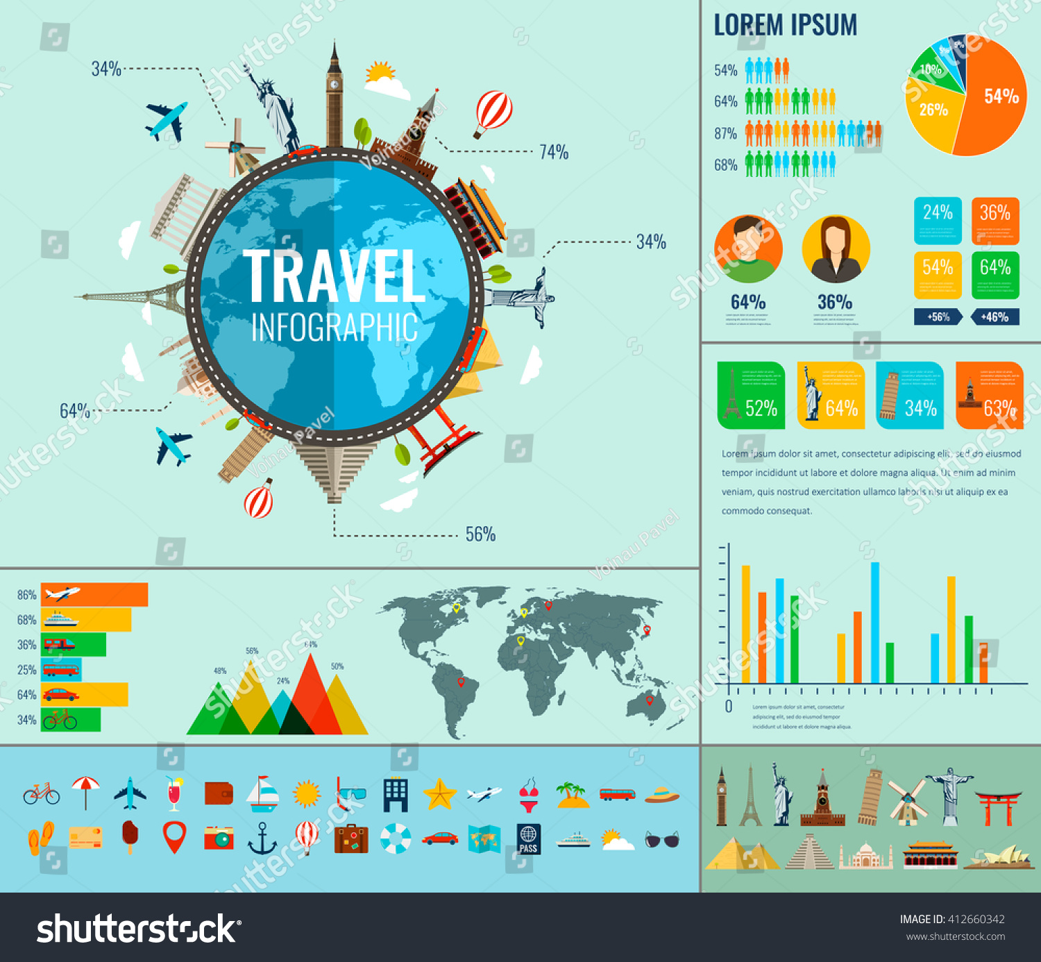 Travel And Tourism. Infographic Set With Charts And Other Elements ...