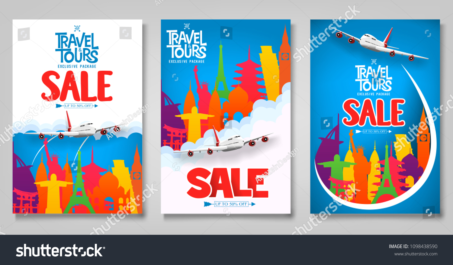travel tours sale promotional posters template のベクター画像素材