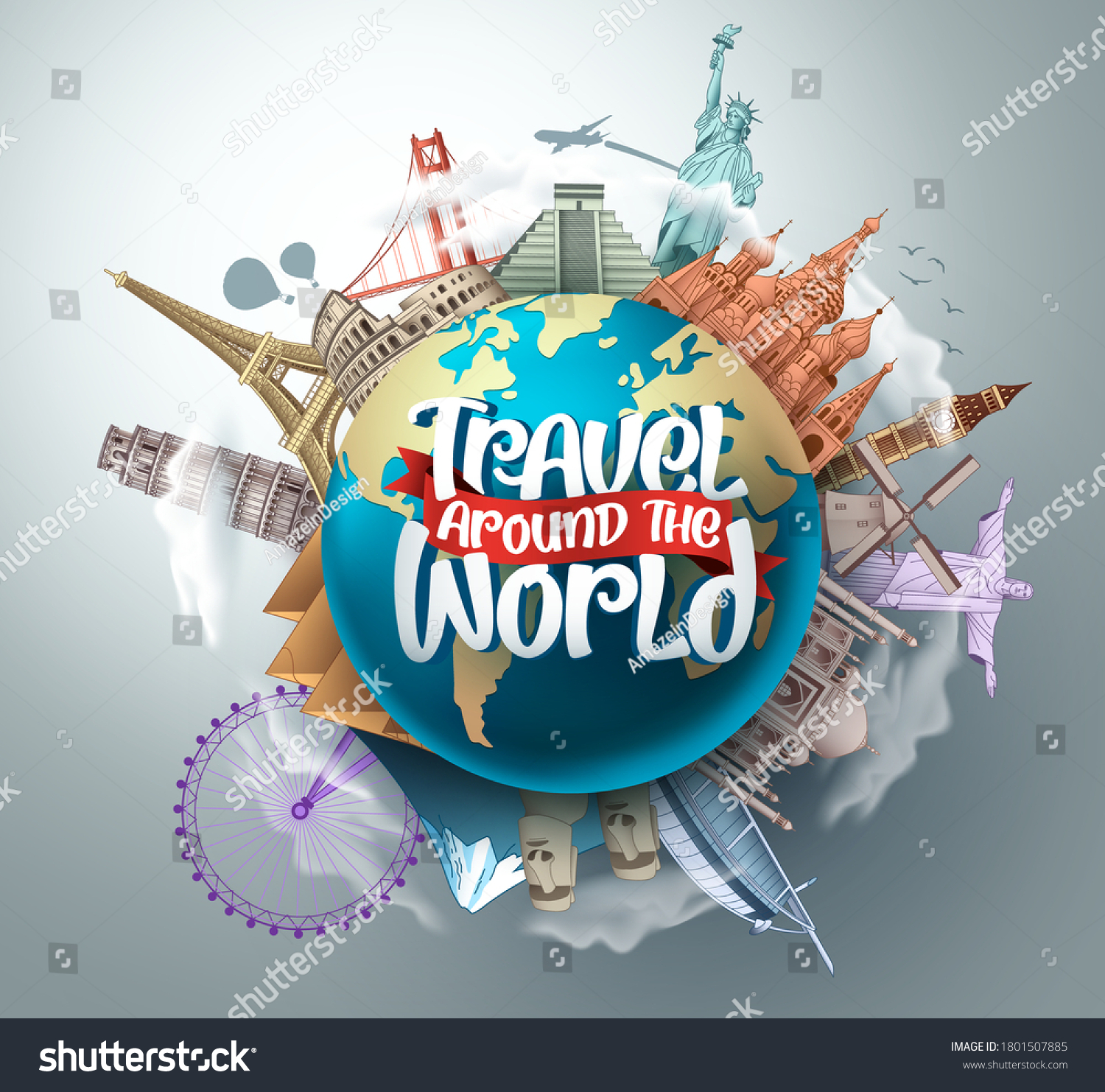 Travel Around World Vector Design Famous Stock Vector (Royalty Free