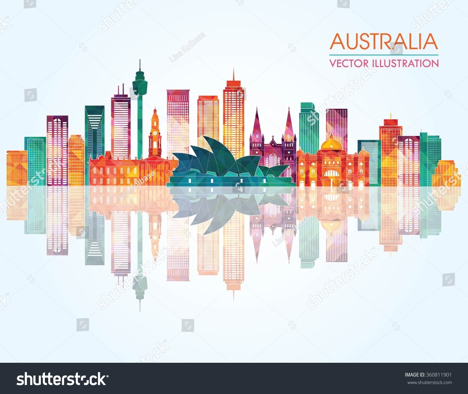 Travel Australia Famous Landmarks Skyline Vector Stock Vector 360811901 - Shutterstock
