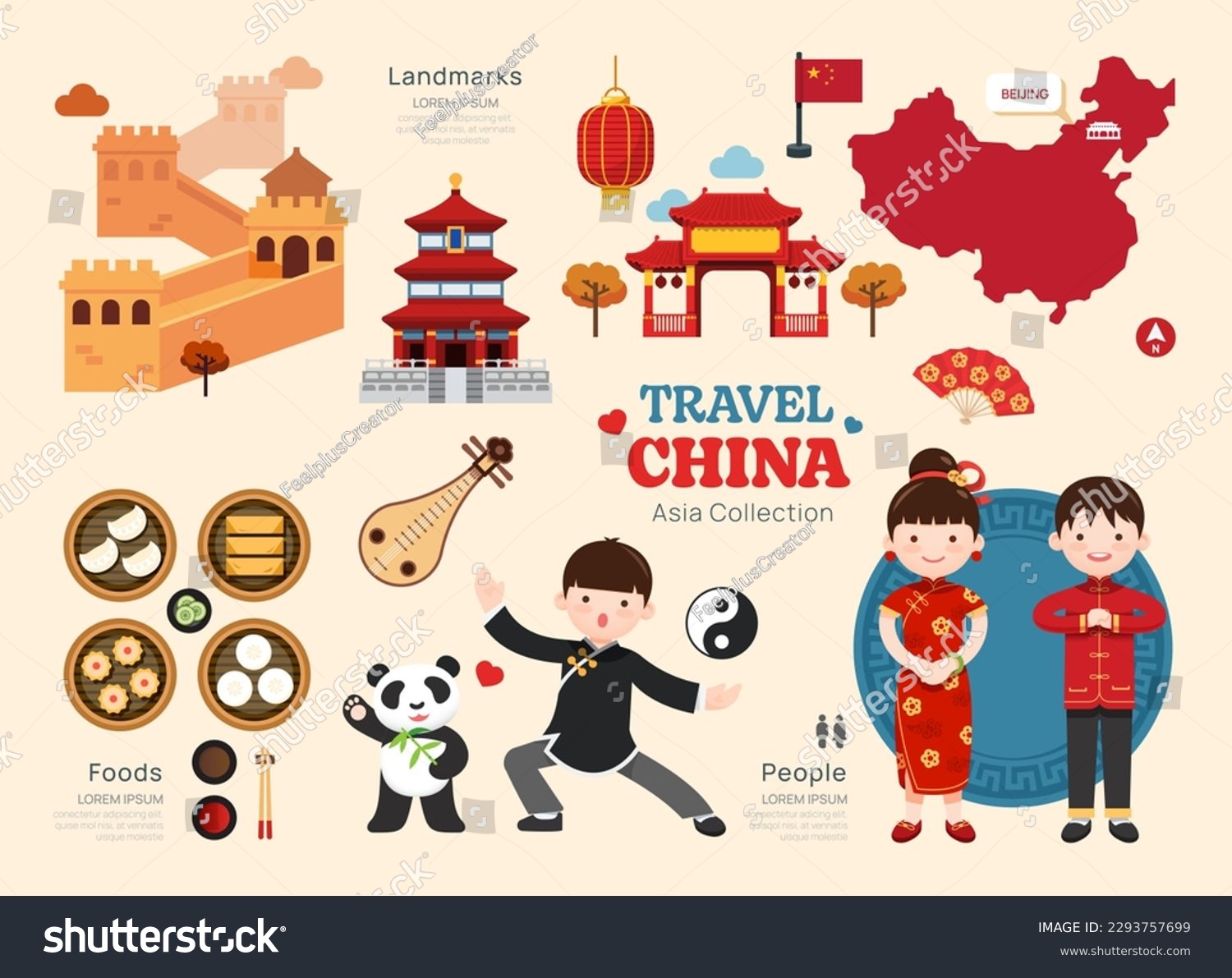 SVG of Travel China flat icons set. chinese element icon map and landmarks symbols and objects collection. vector illustration. svg