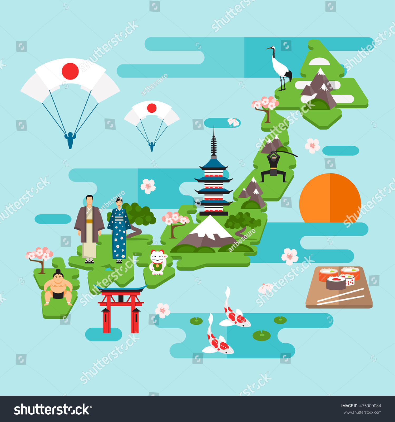 Travel Concept Japan National Symbols National Stock Vector (royalty 