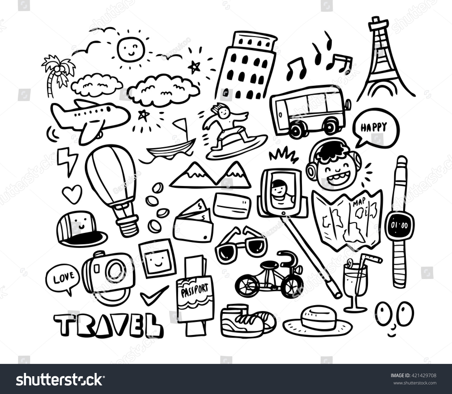 Travel Doodles Stock Vector (Royalty Free) 421429708