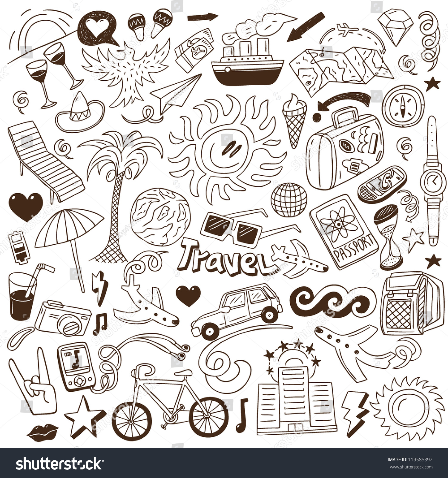 Travel Doodles Collection Stock Vector 119585392 - Shutterstock