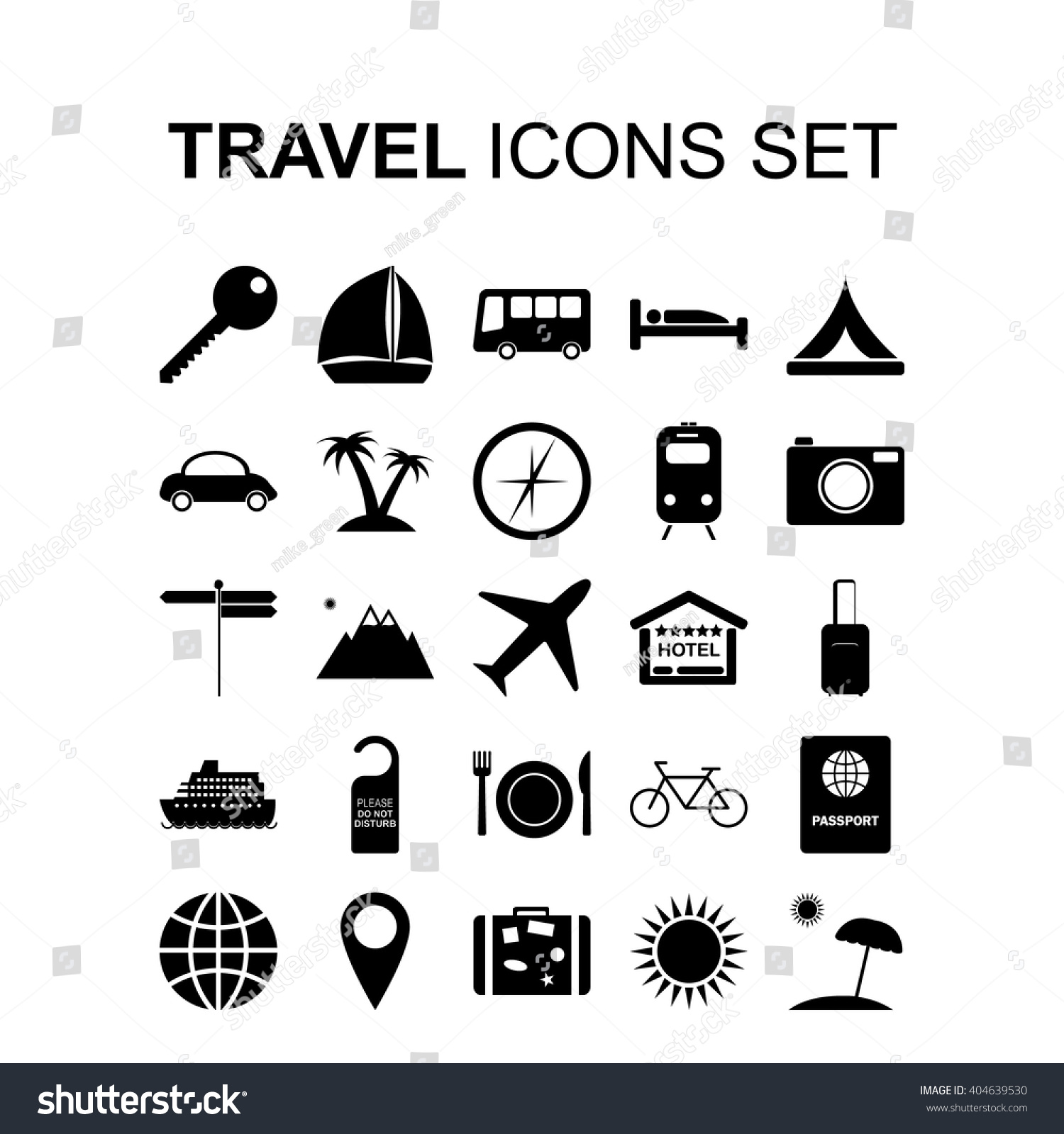 Travel Icons Set Tourism Silhouette Symbols Stock Vector (Royalty Free ...