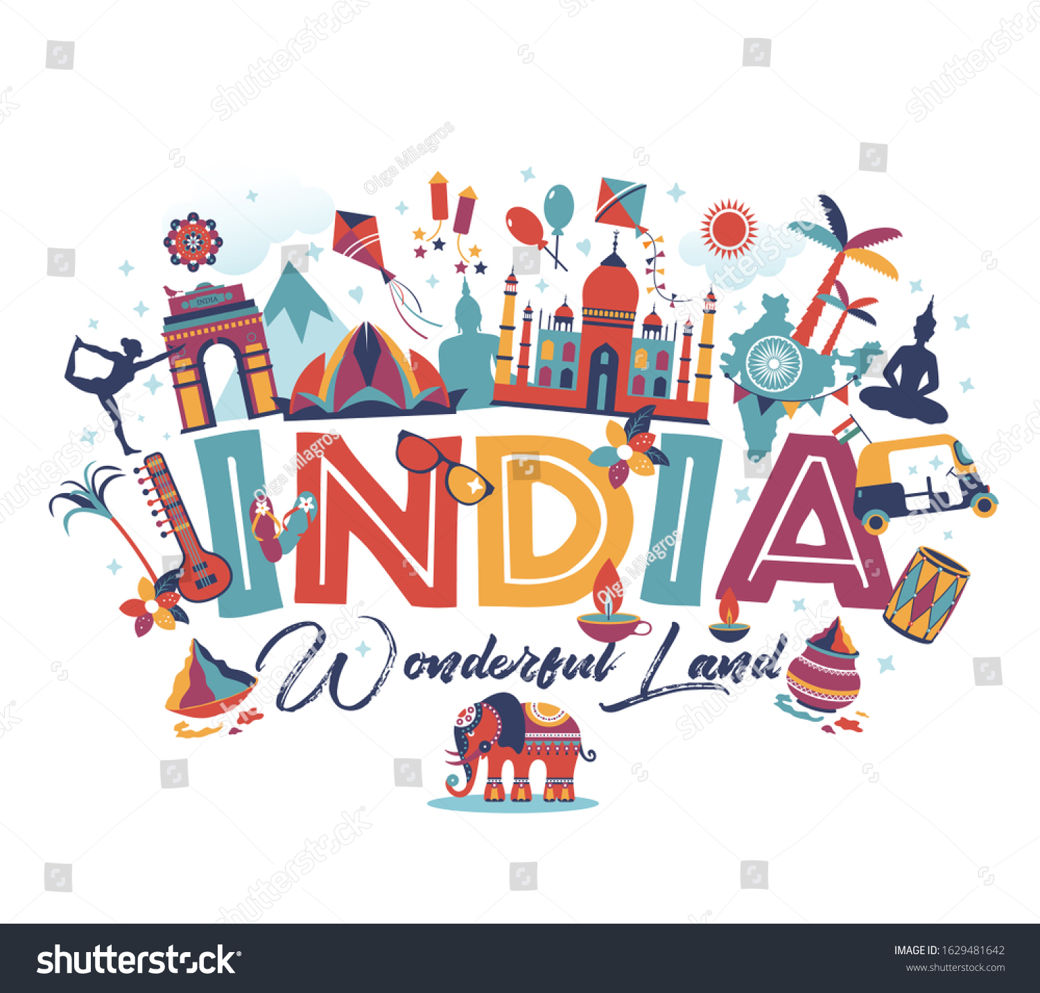 Travel Illustration India Panorama Vector Background Stock Vector ...