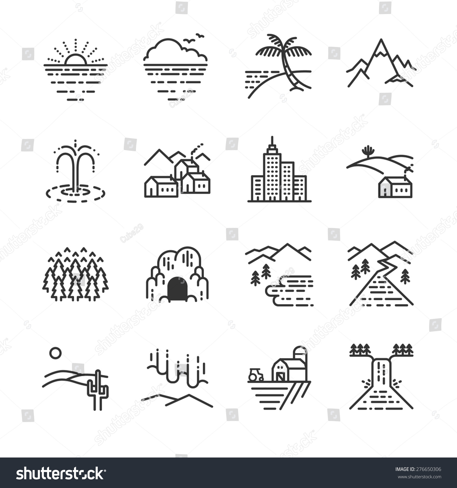 Travel Locations Line Icon Set Included Stock Vector Royalty Free 276650306