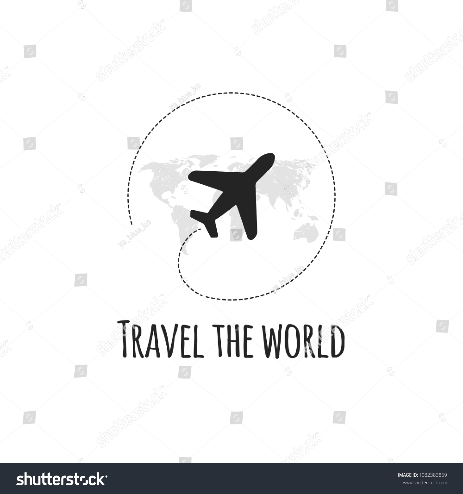 Travel logo. Vector illustration. Black airplane. Isolated on white