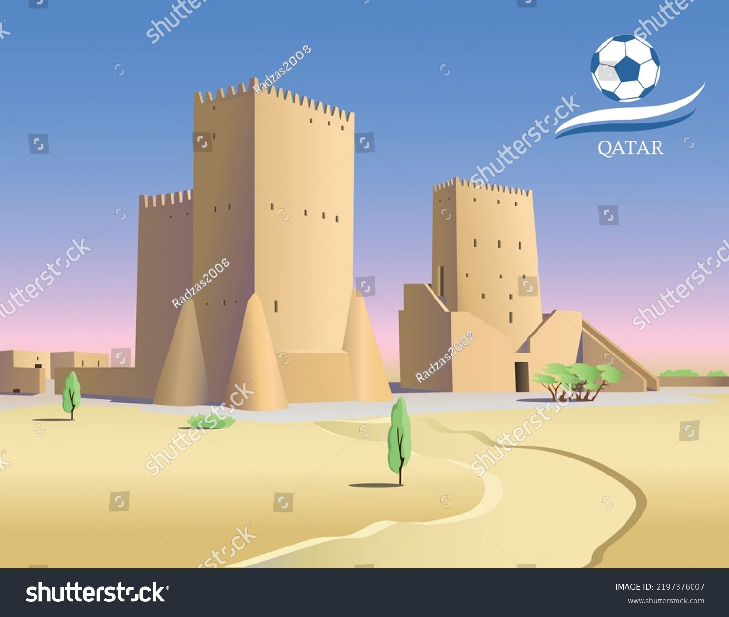 SVG of Travel poster The historic Barzan Towers in Doha (Qatar). Vector illustration svg